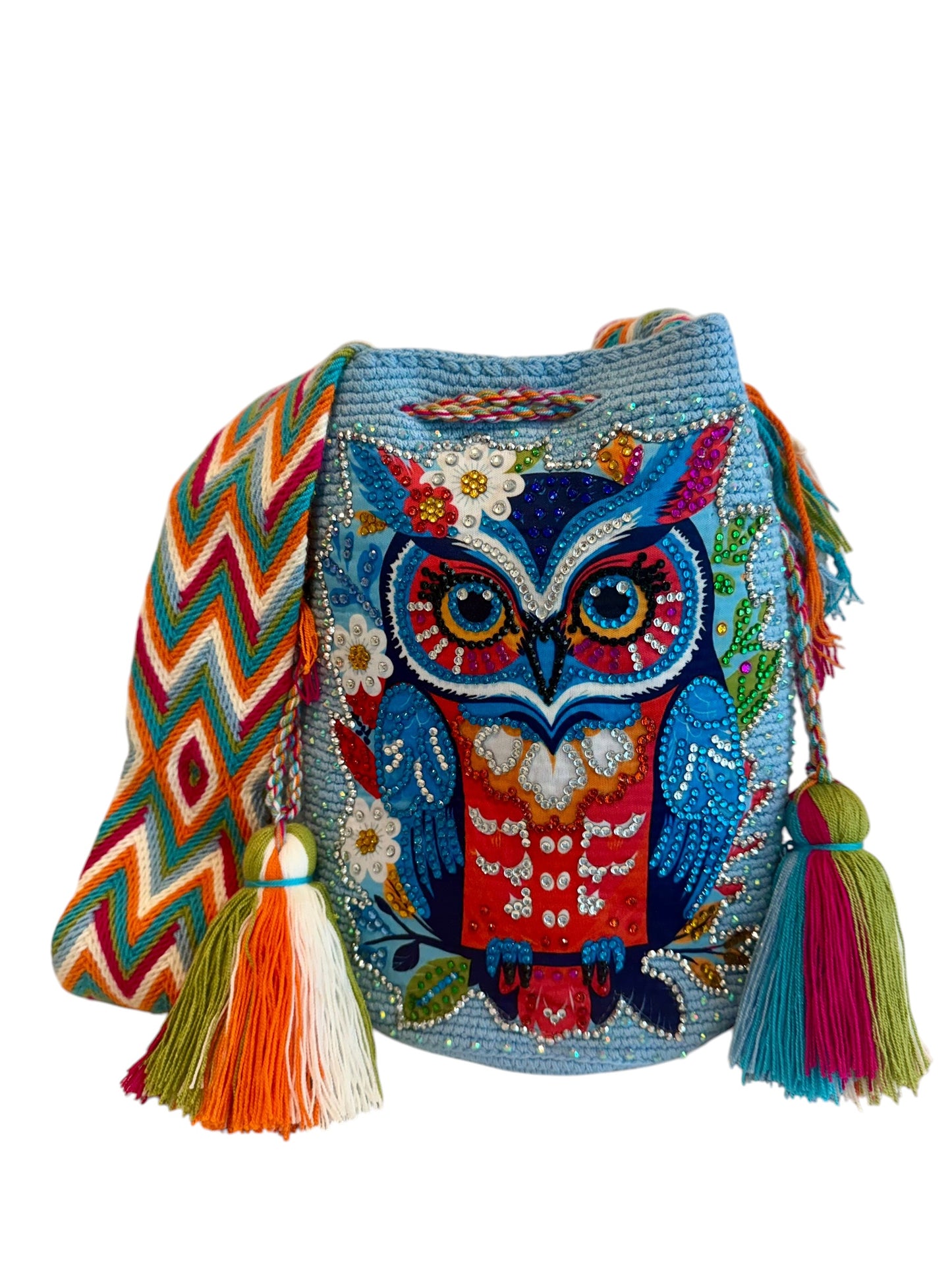 Large Handmade Crochet Owl Bag Colorful Wayuu Crossbody Bucket Bag Owl Collection | Zafira Complements