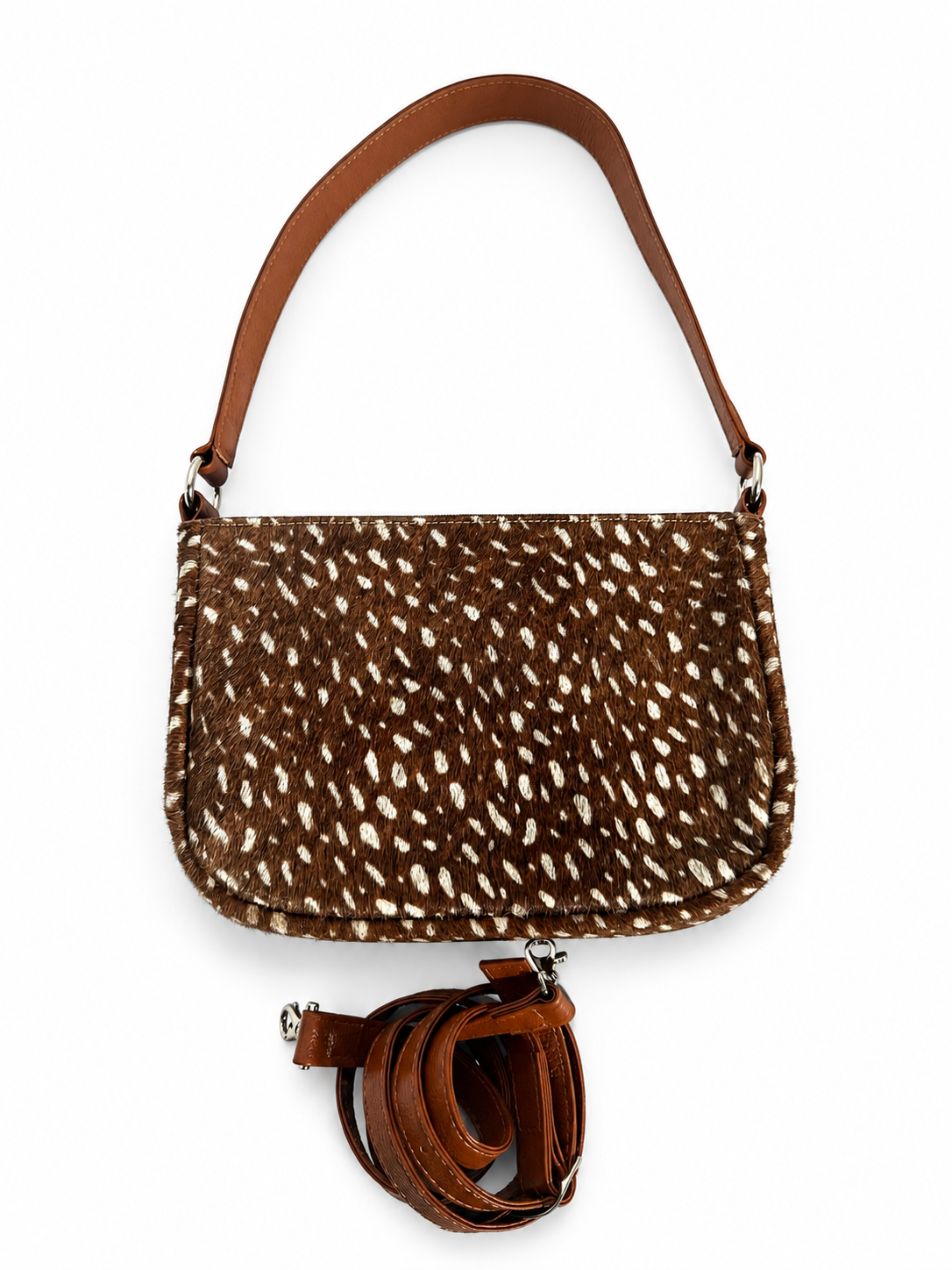 Genuine Cowhide Hair-On Leather Shoulder Bag & Crossbody Removable Straps Italian Foil Option Zipper Pockets
