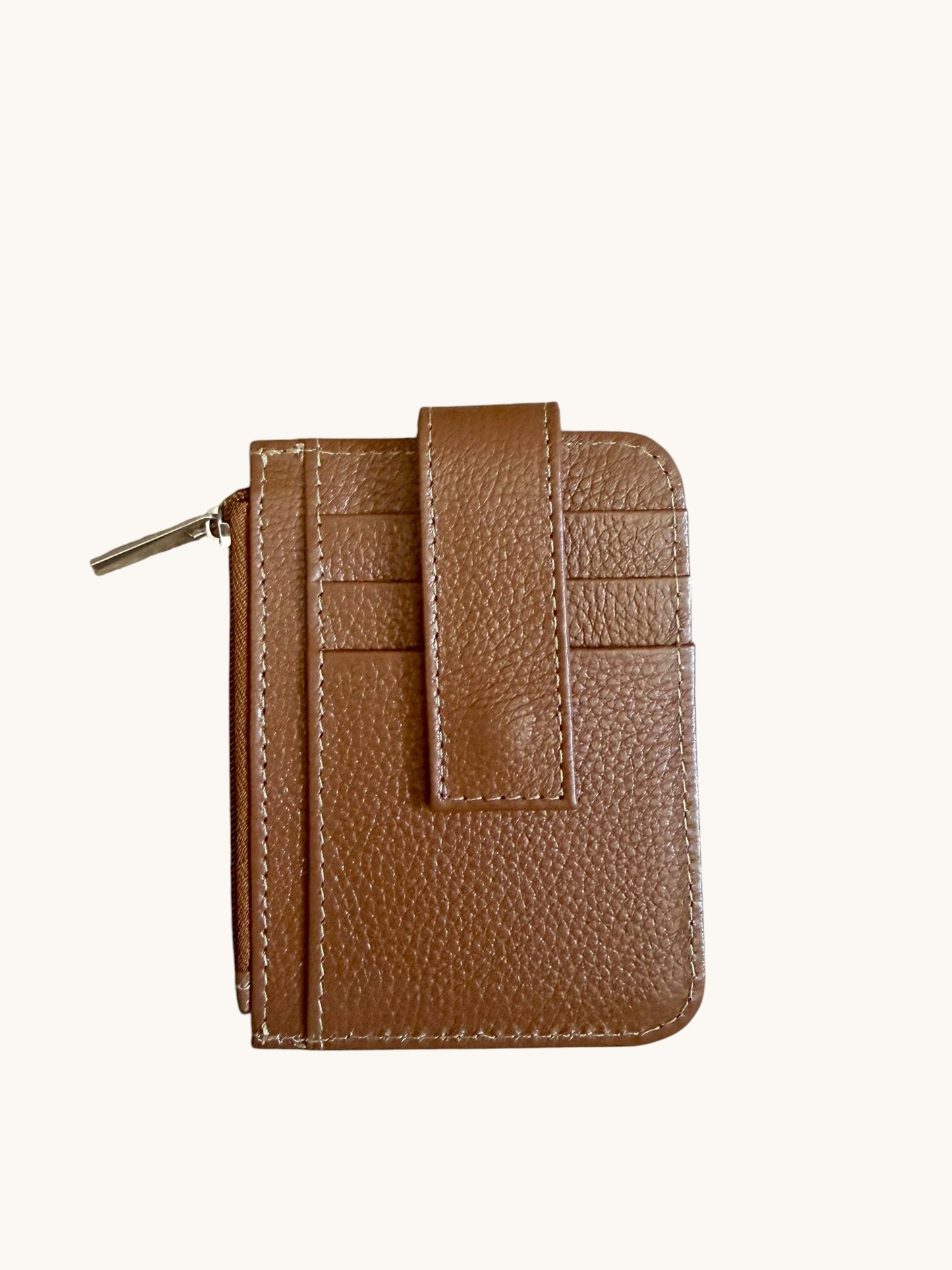 Genuine Cowhide Leather Card Holder Wallet with Zipper Hair-On Multiple Card Slots 4.5” x 3.5”