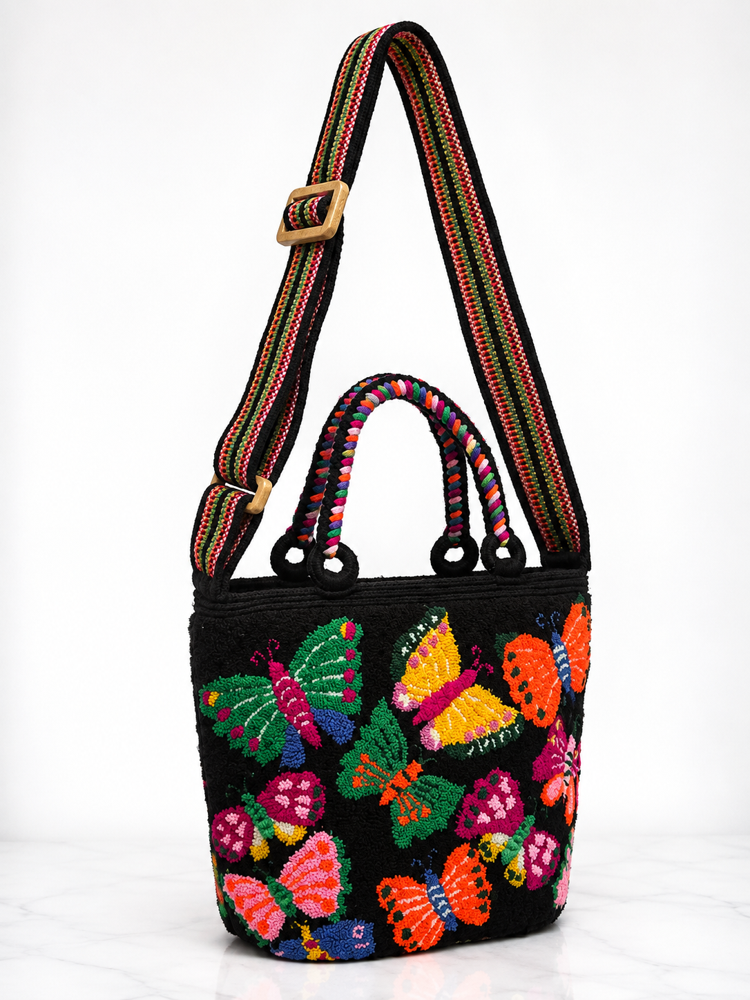 Butterfly Tapestry medium Tote Bag with Adjustable Strap | Handmade Luxury Crossbody Purse