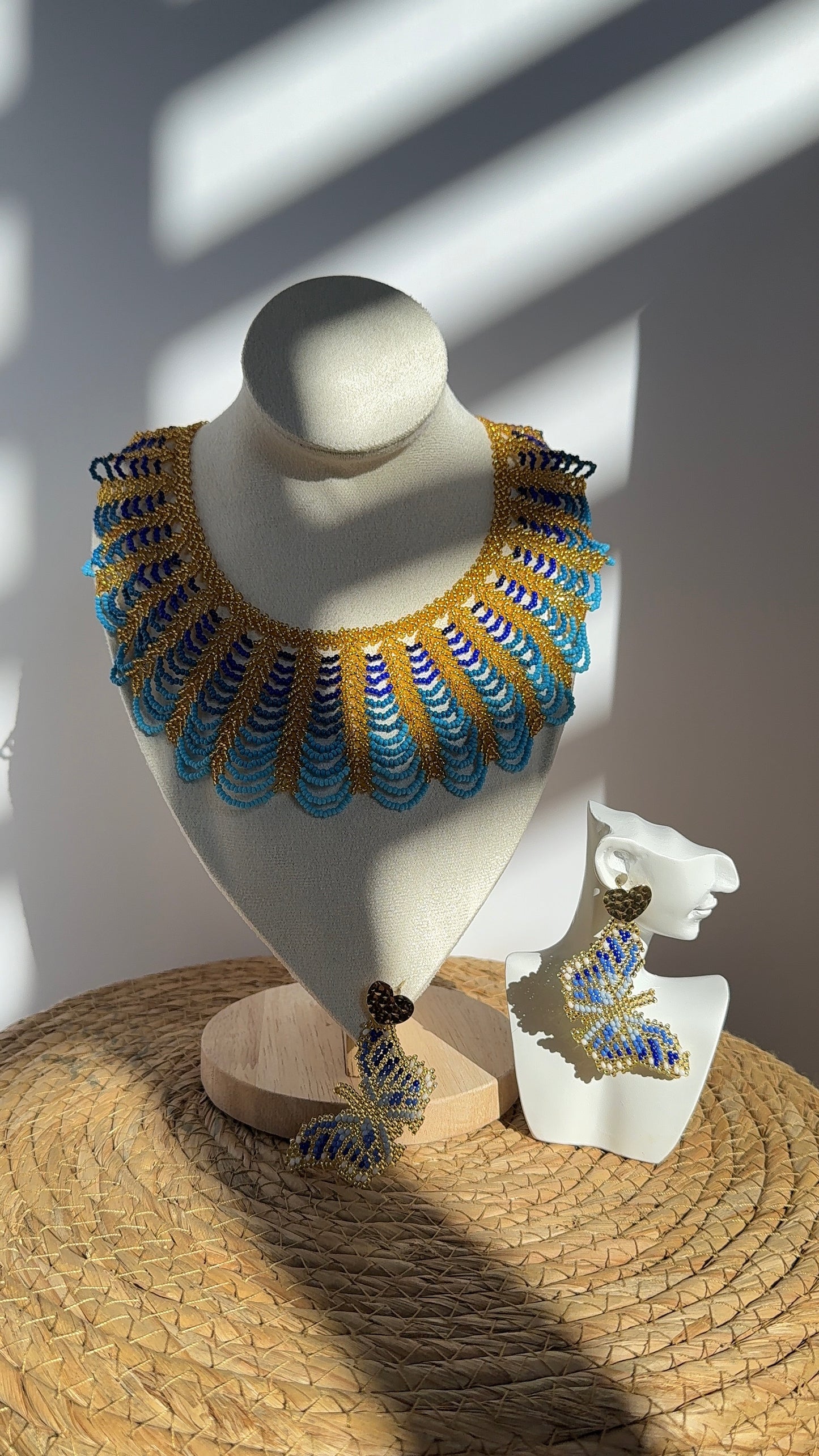 Butterfly Beaded Necklace & Earrings Set – Handmade