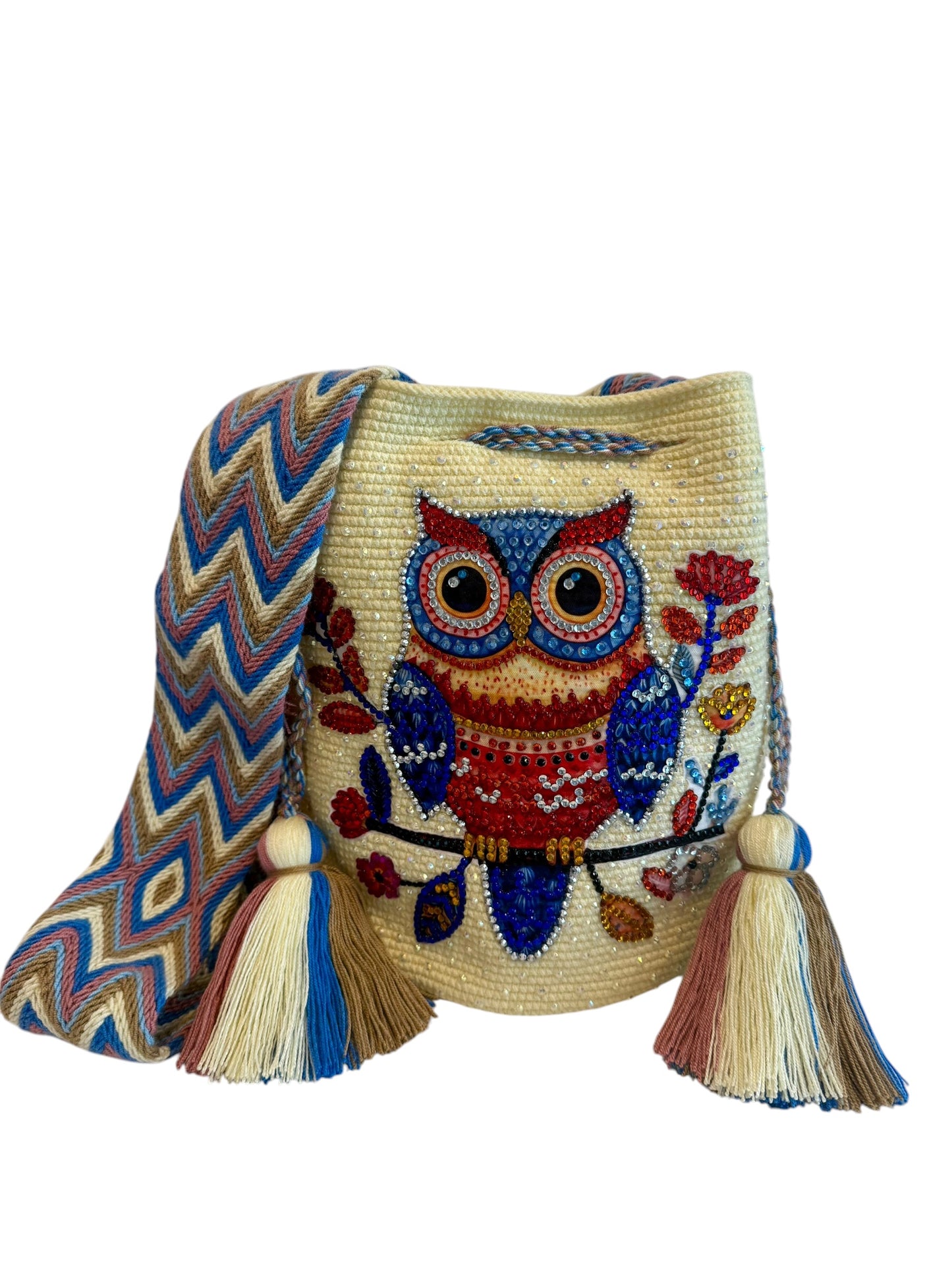 Large Handmade Crochet Owl Bag Colorful Wayuu Crossbody Bucket Bag Owl Collection | Zafira Complements