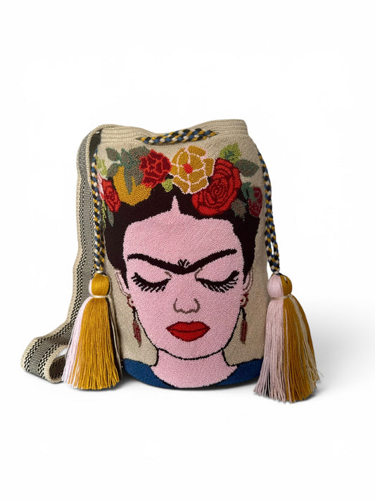 Luxury Frida Khalo Large Bucket Bag | Handmade Crossbody Bag with Inner Lining & Pockets