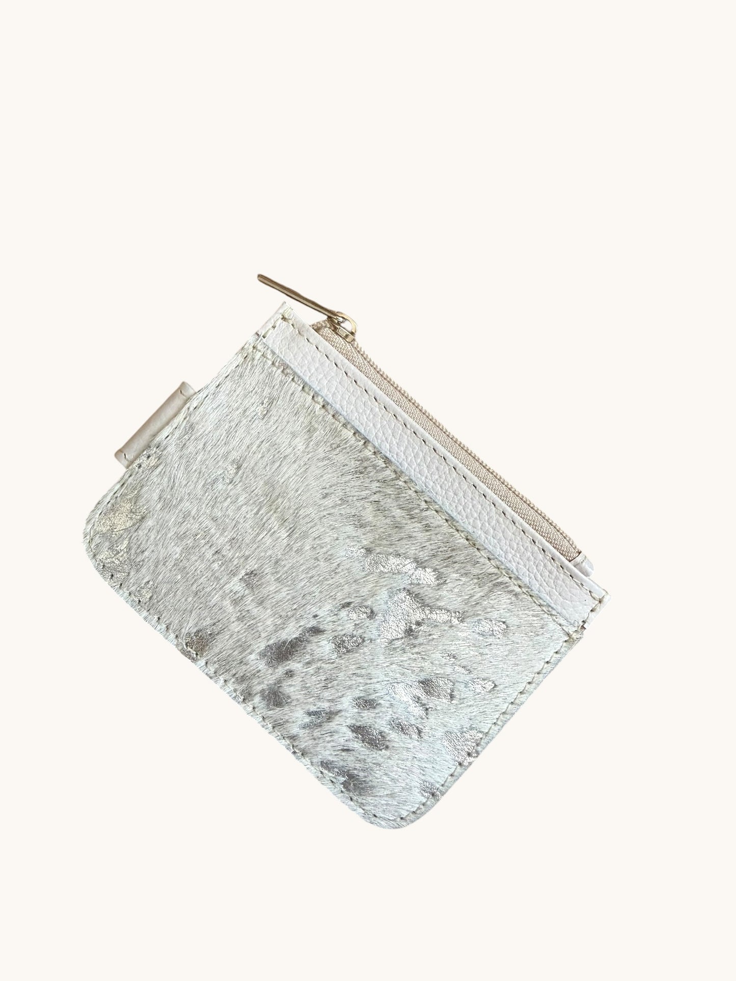 Genuine Cowhide Leather Card Holder Wallet with Zipper Hair-On Multiple Card Slots 4.5” x 3.5”