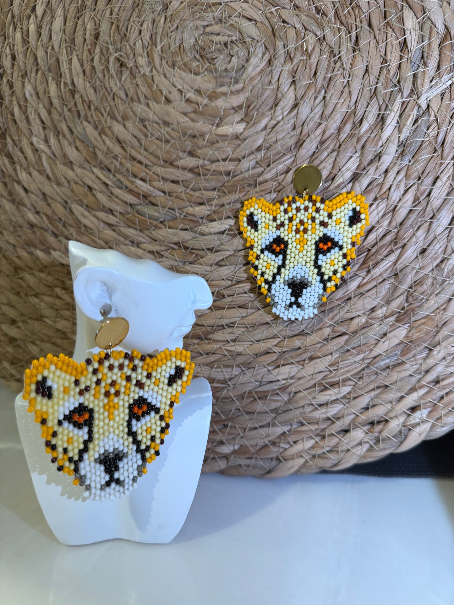 Hand Embroidered jaguar Earrings mostacillas