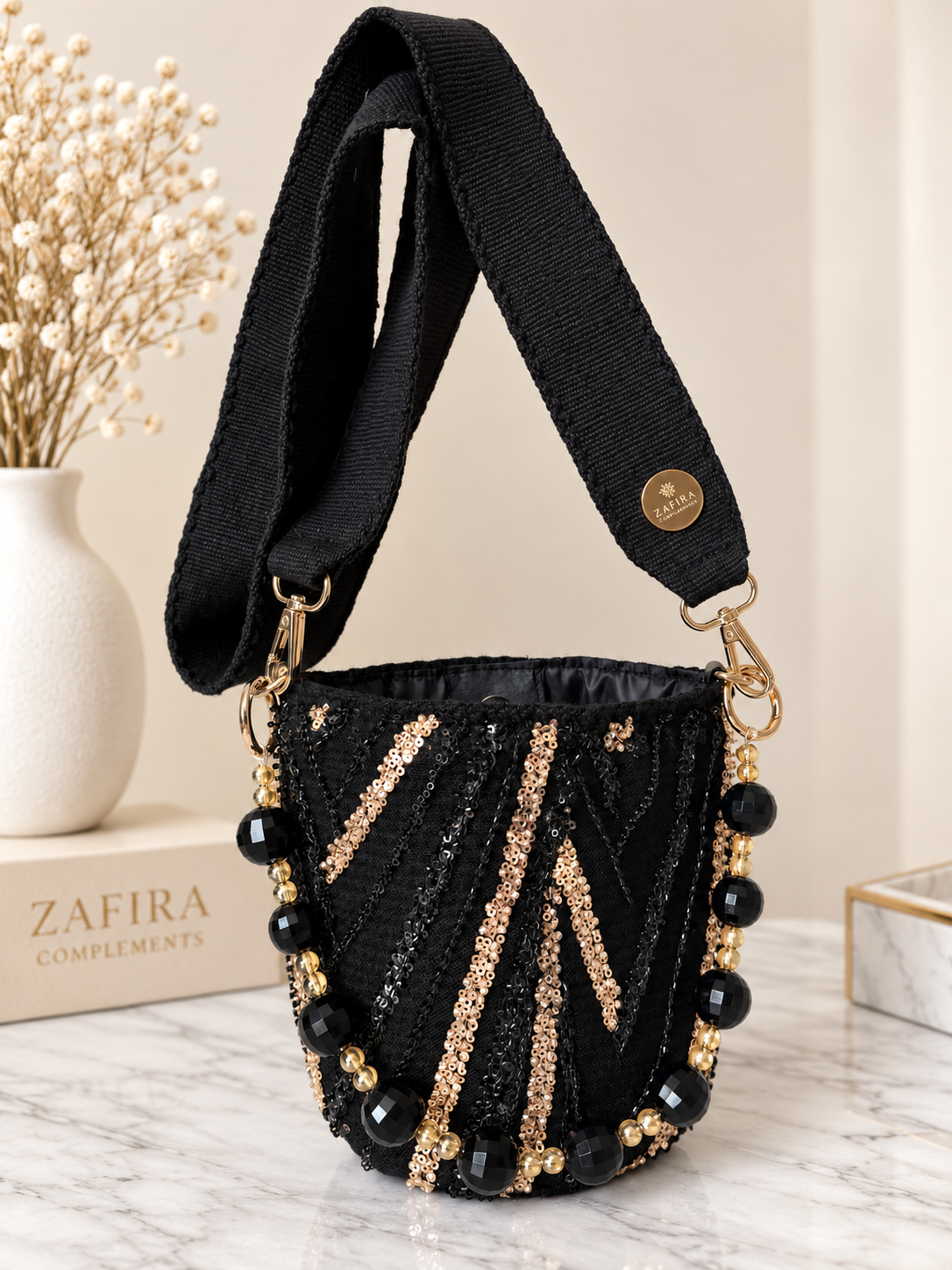 Luxury Handmade Beaded Mini Bucket Bag double use Sequin Crossbody Purse with Beaded Handle