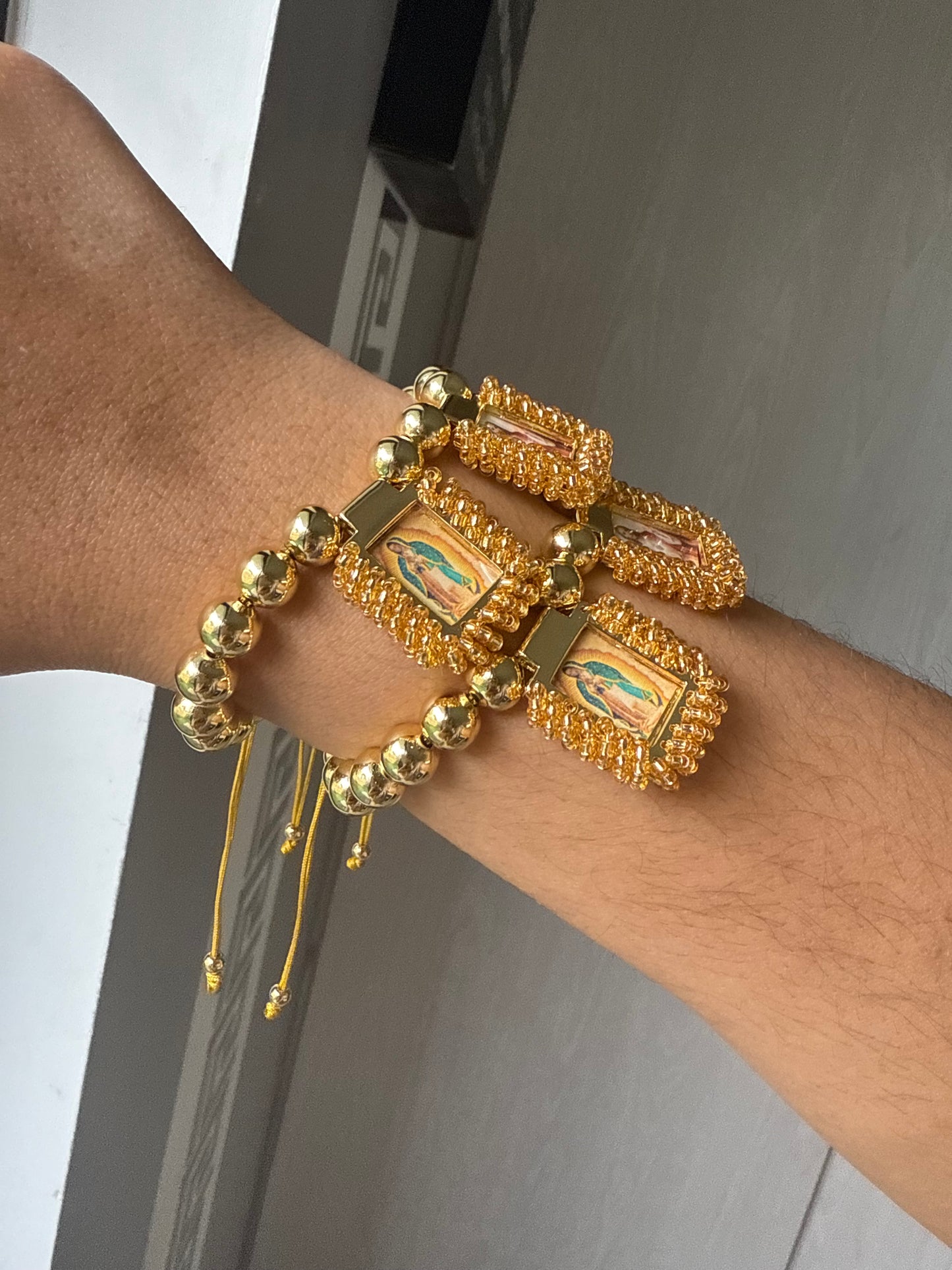 Adjustable Gold Virgin Guadalupe and Jesus Christ Bracelet protection Jewelry