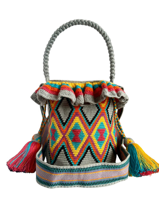 Large Wayuu Double-Use Handmade Bag | Braided Short Strap & Crochet Long Strap | Special Woven Skirt Design