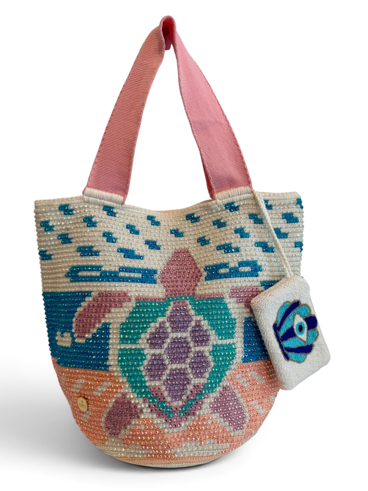 Wayuu XL decorated Handwoven Tote Bag Inner lining, sliding and ornament