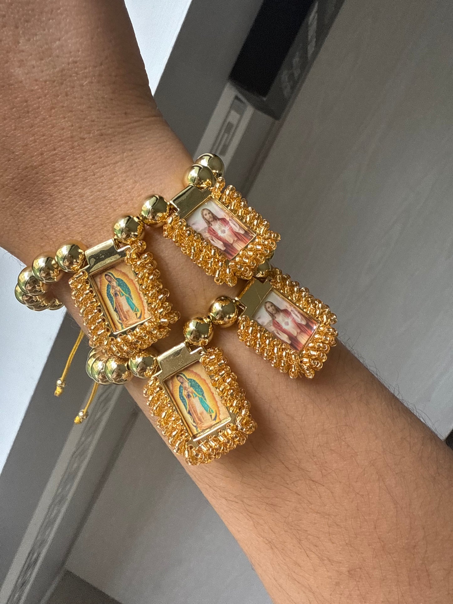 Adjustable Gold Virgin Guadalupe and Jesus Christ Bracelet protection Jewelry