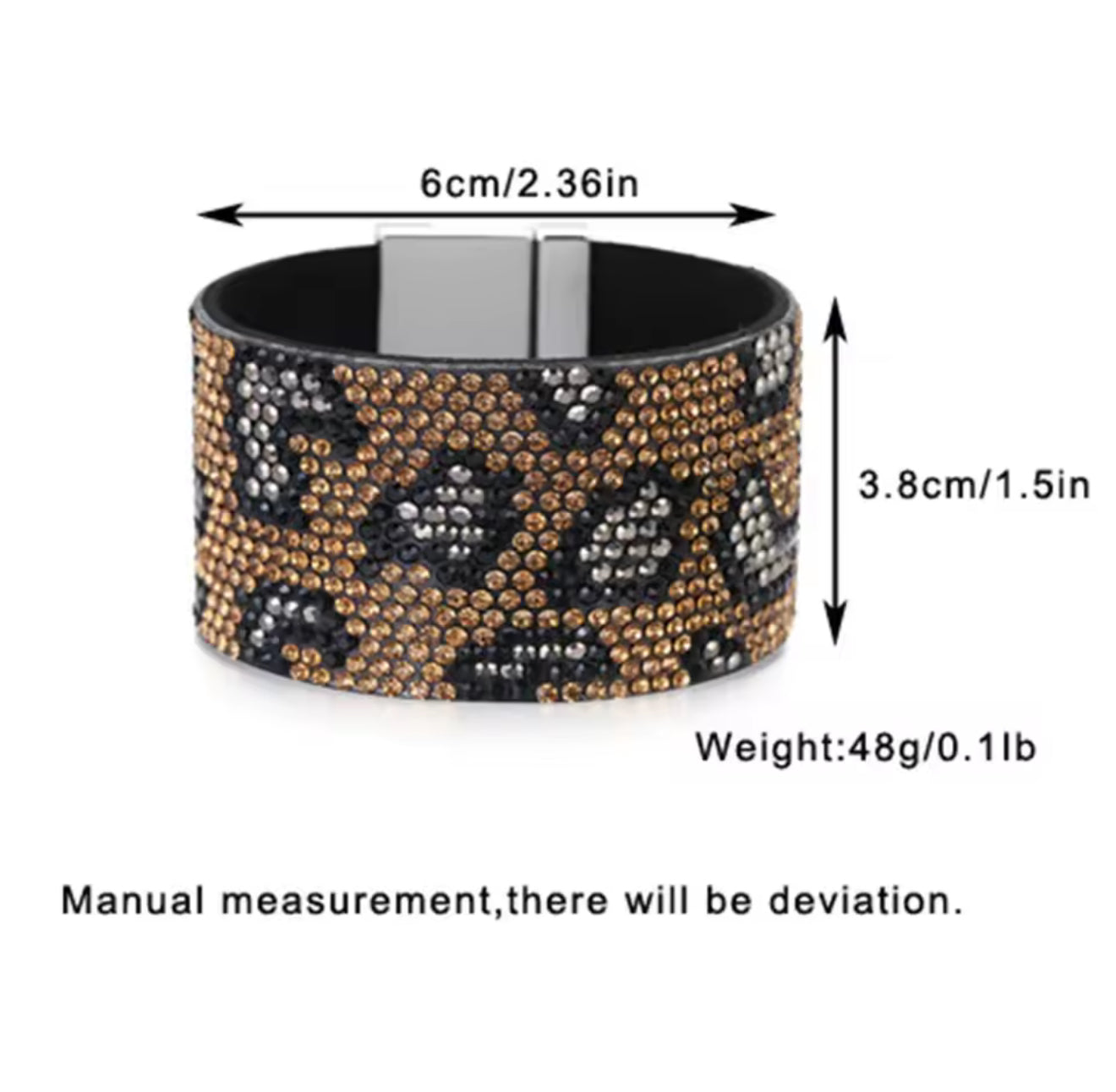 Wide leather bracelets with leopard grain rhinestones bracelets for women handmade