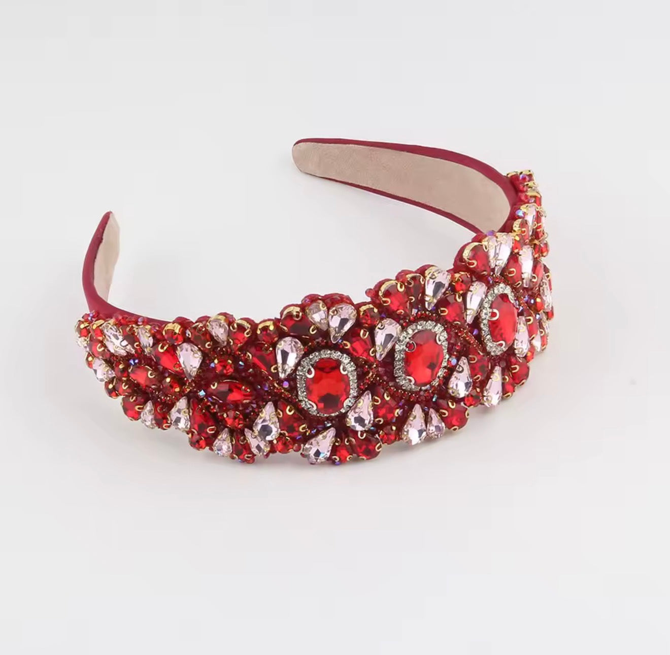 Luxurious and Beautiful Party Headband with Colored Stones, Hair Accessories, Fabric Headband with Baroque Style Crystals