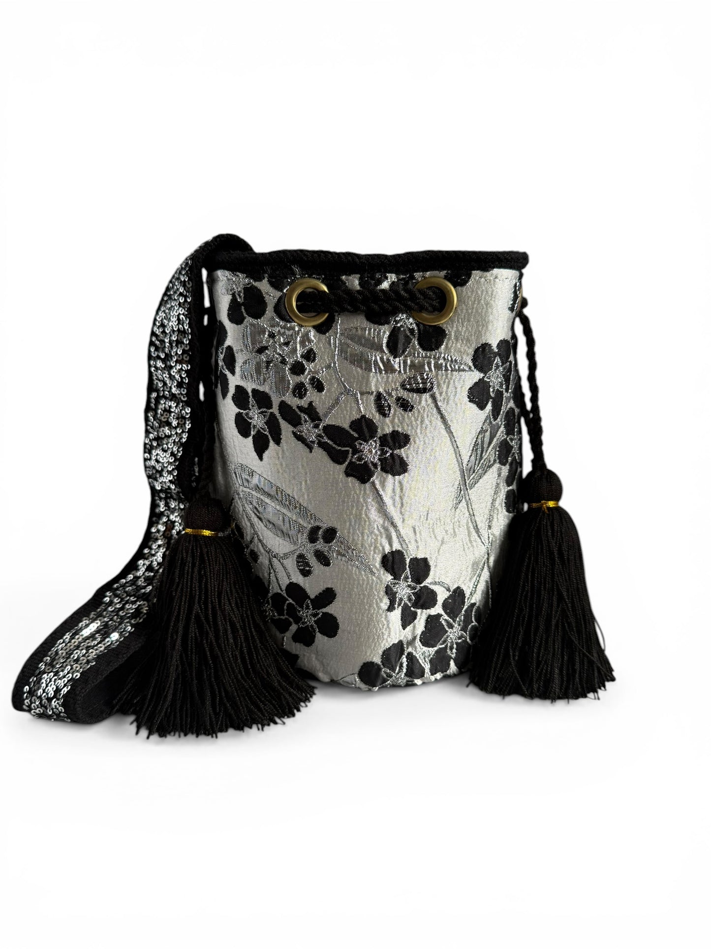Luxury Crochet Contemporary Bag with Sequin Strap Handmade Medium
