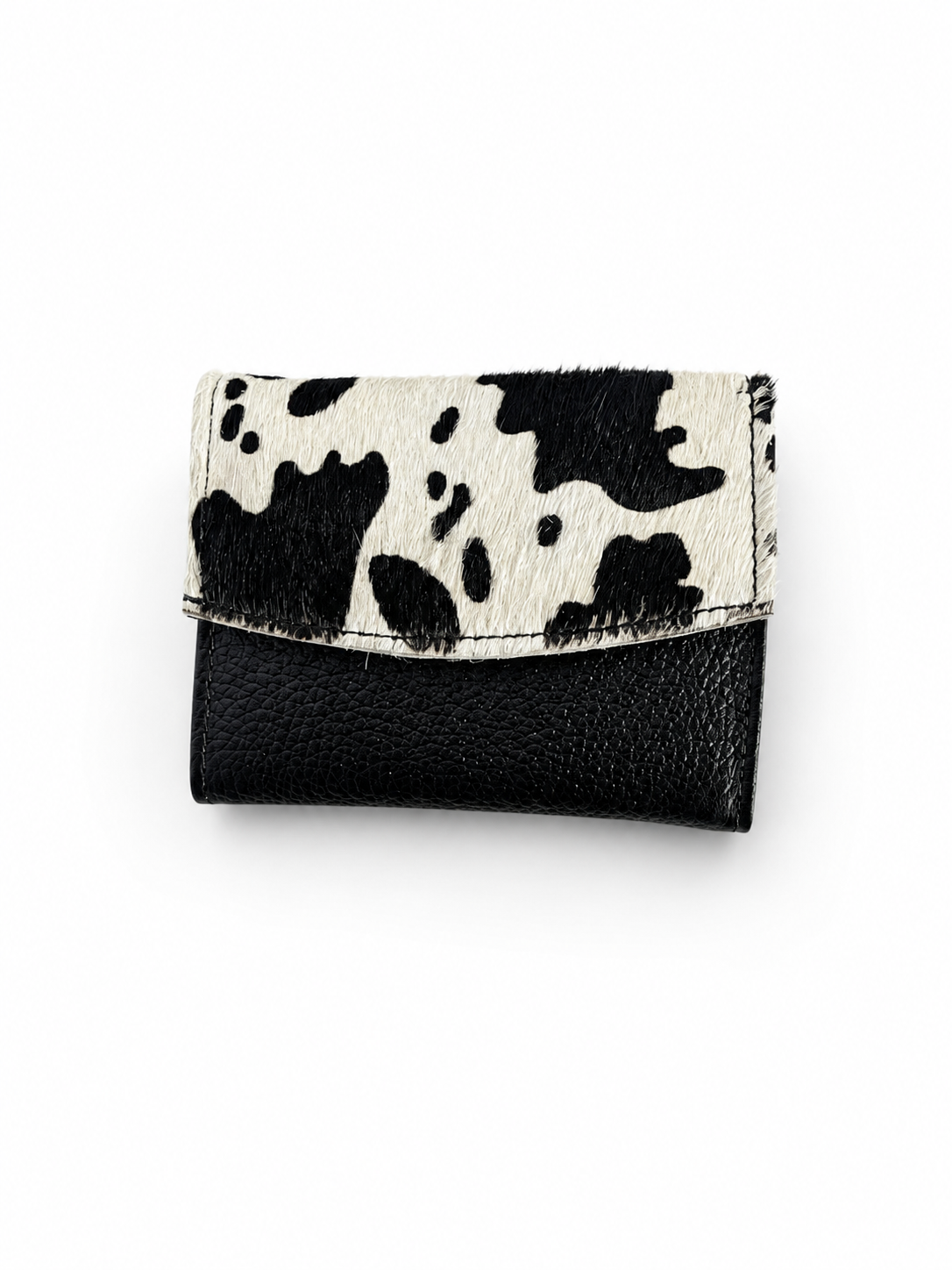 Genuine Cowhide Leather Card Holder Wallet with Zipper Hair-On Multiple Card Slots