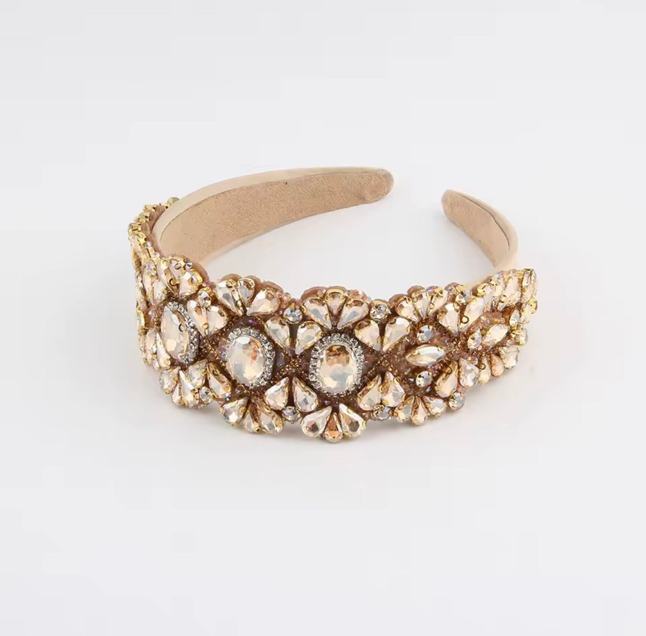 Luxurious and Beautiful Party Headband with Colored Stones, Hair Accessories, Fabric Headband with Baroque Style Crystals