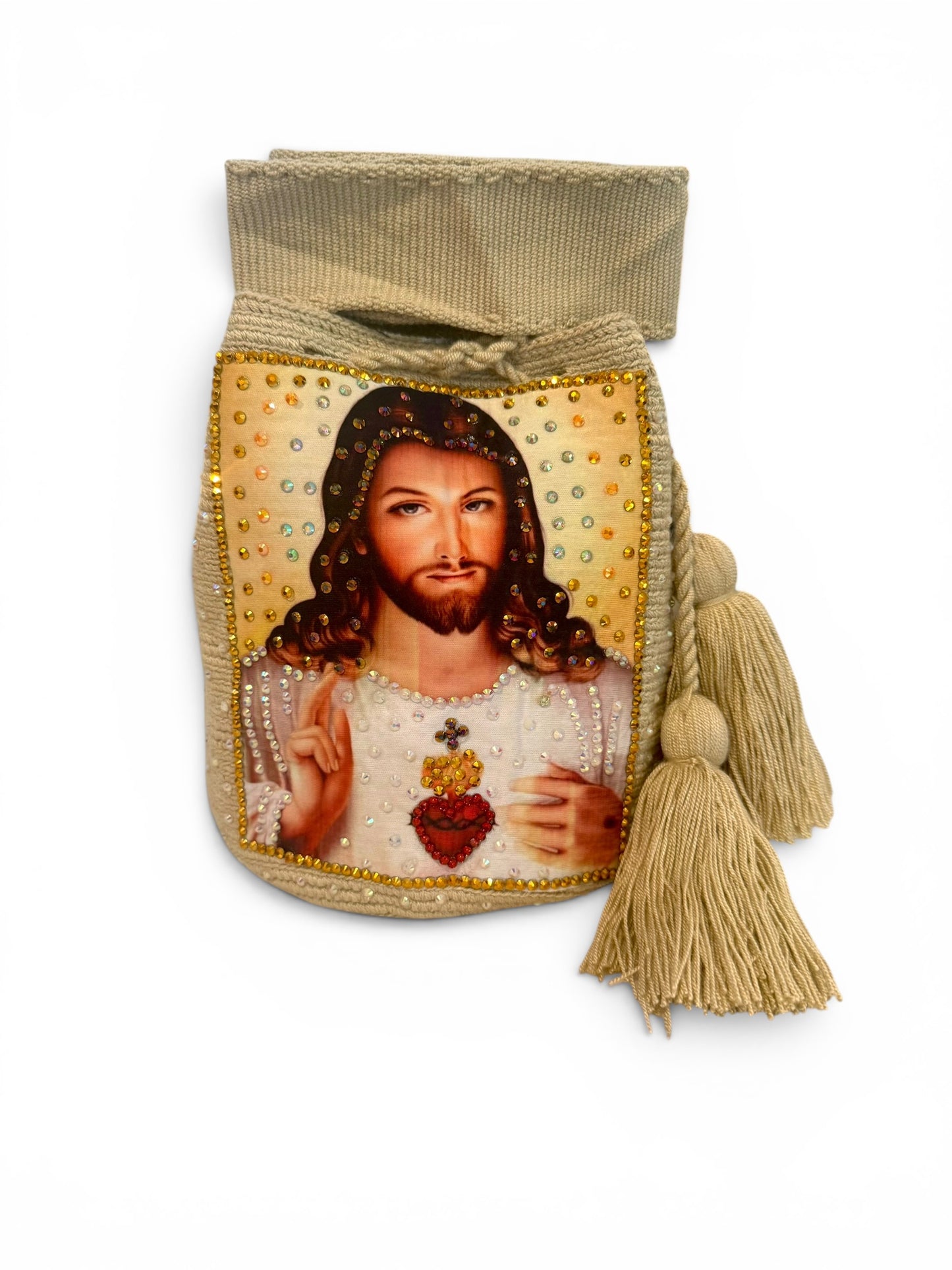 Handmade Jesus Christ Bag Decorated with Crystals Exclusive Zafira Complements Design Medium