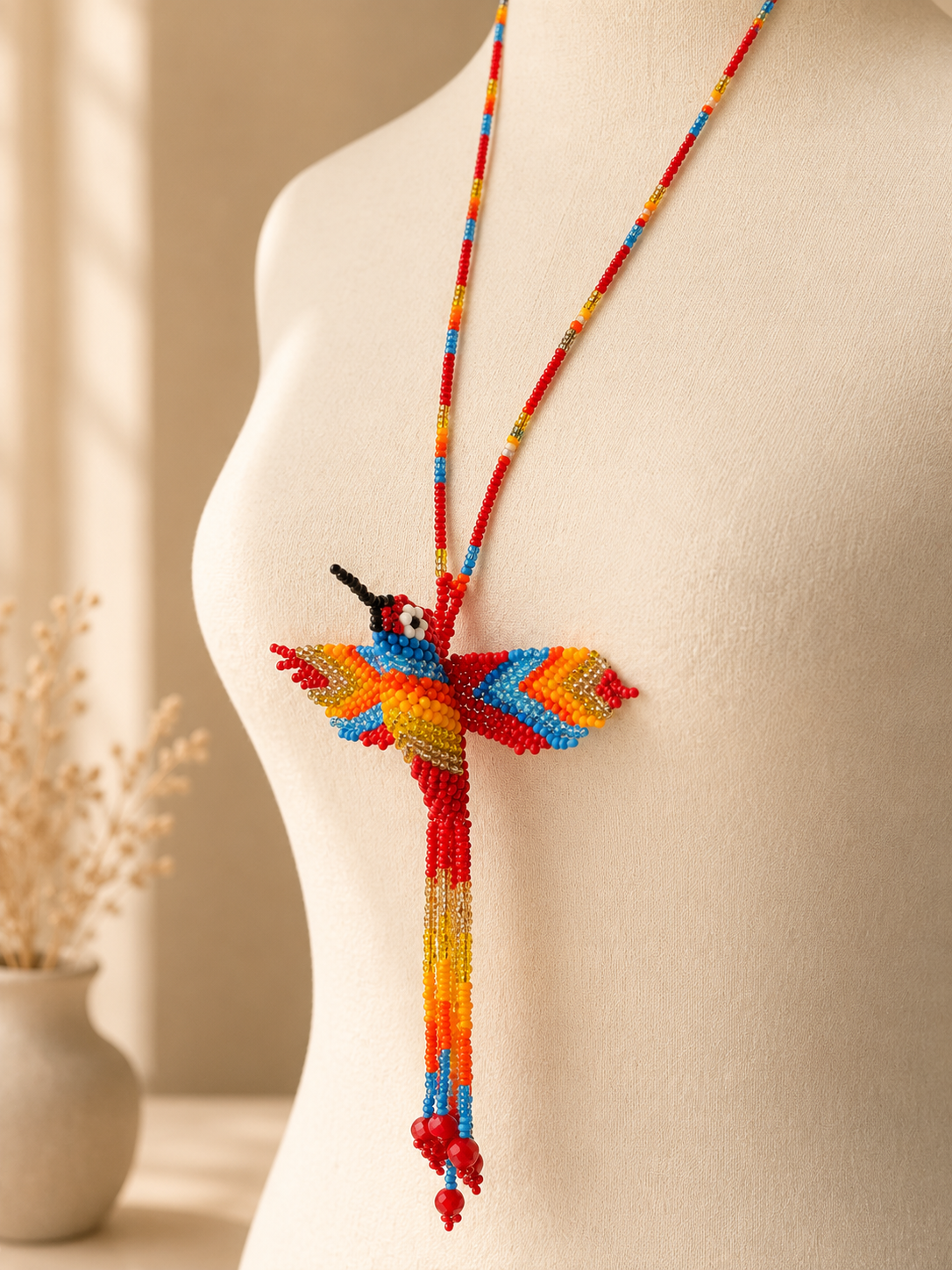 Hummingbird 3D Beaded Necklaces colors Artisan Boho Jewelry