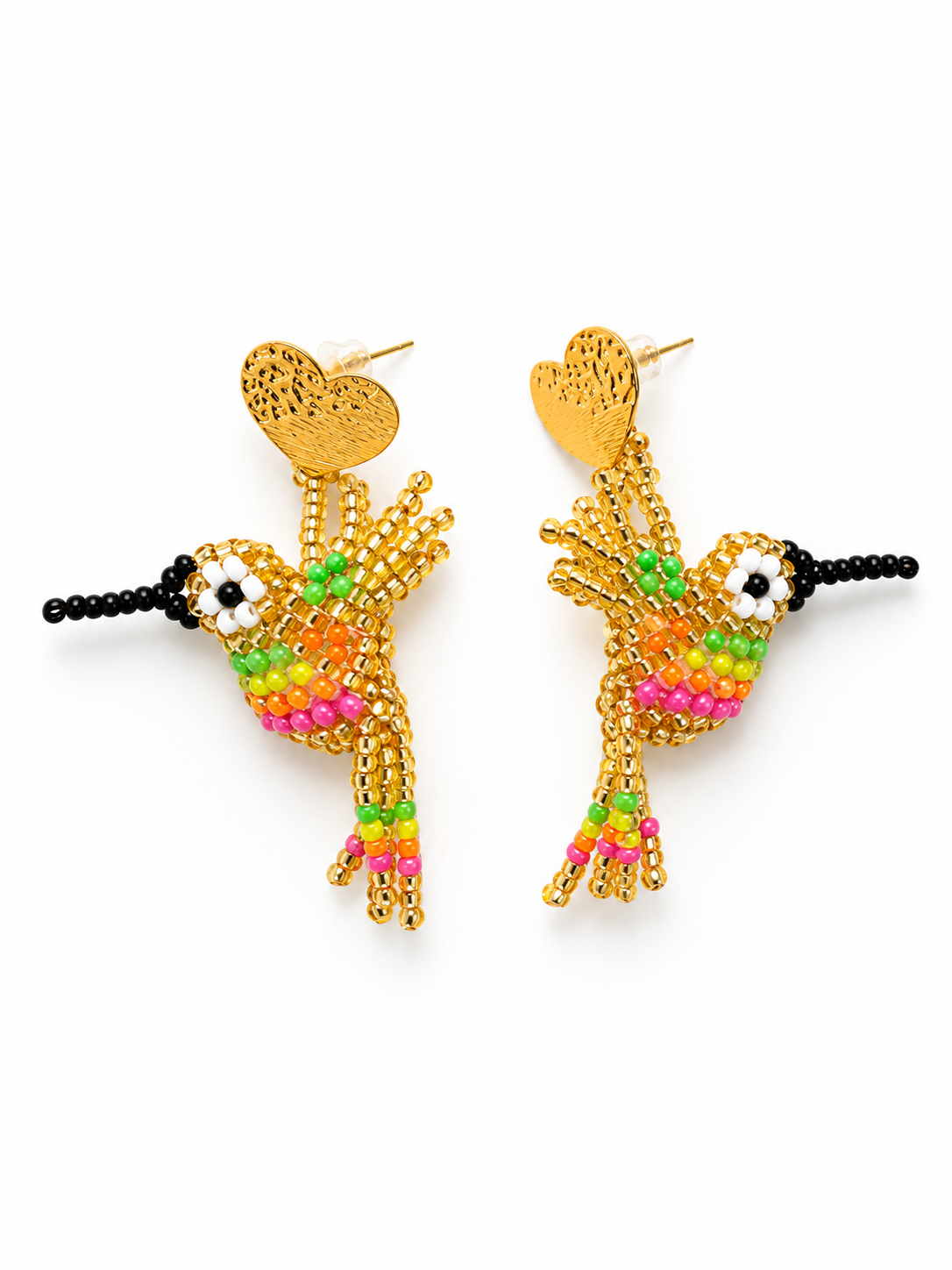 Handmade Hummingbird Beaded Earrings Colorful Artisan Statement Earrings for Women