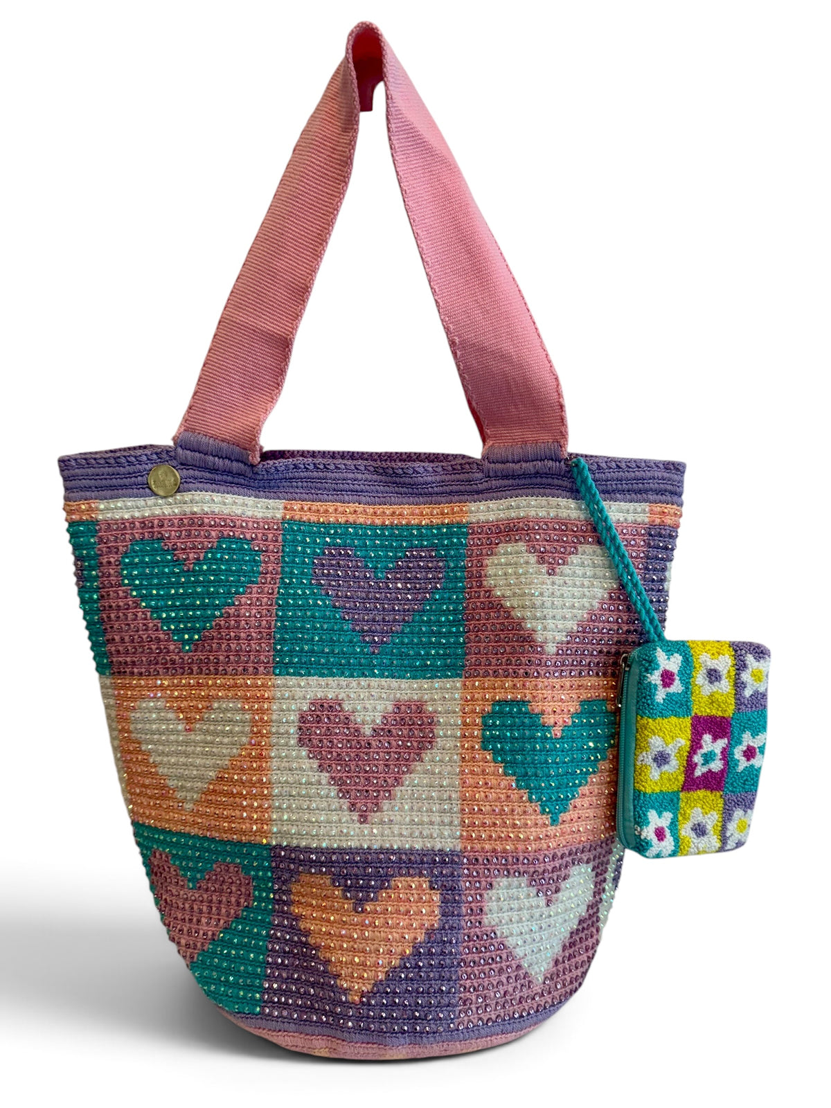 Wayuu XL decorated Handwoven Tote Bag Inner lining, sliding and ornament