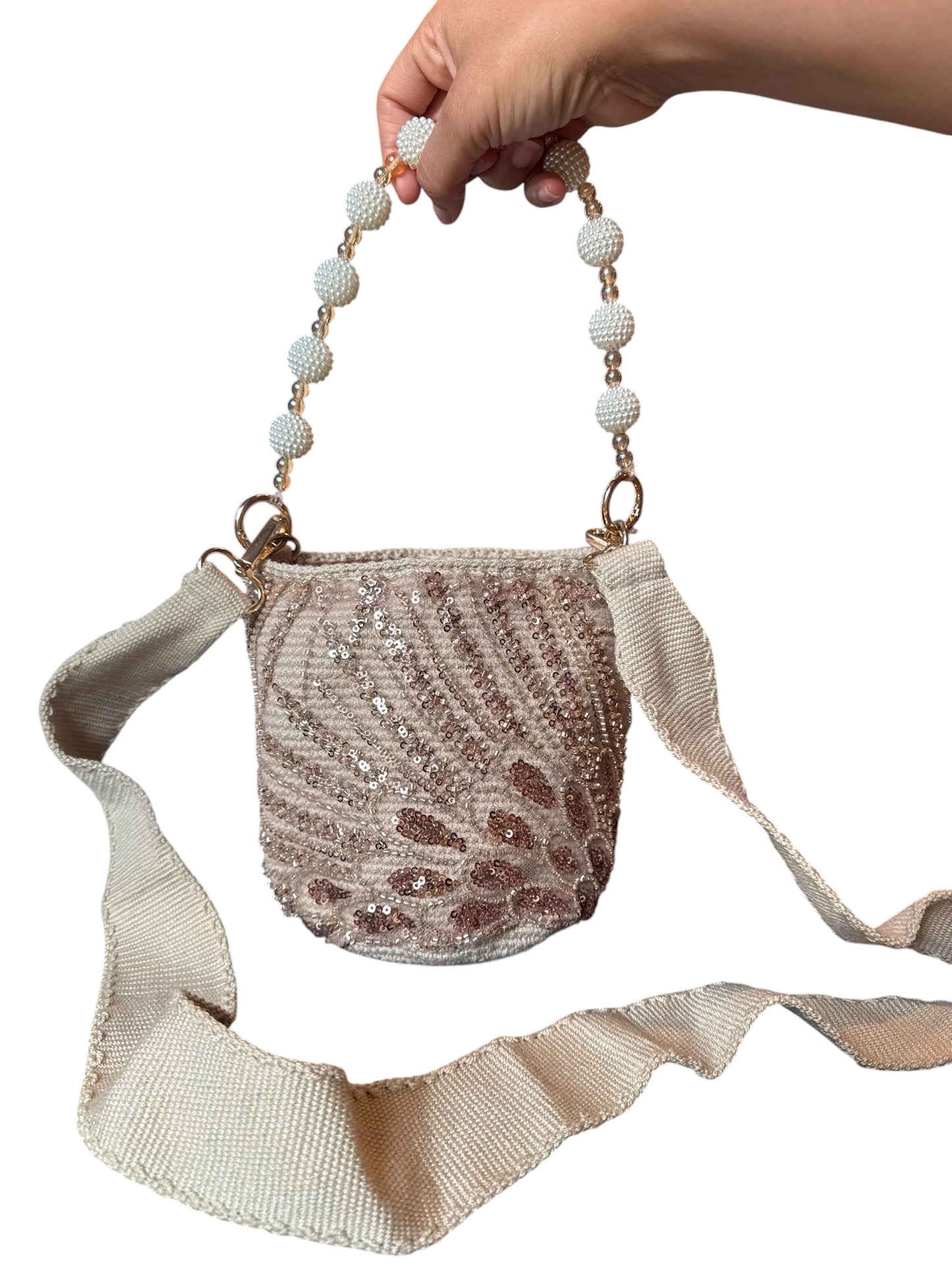 Luxury Handmade Beaded Mini Bucket Bag double use Sequin Crossbody Purse with Beaded Handle