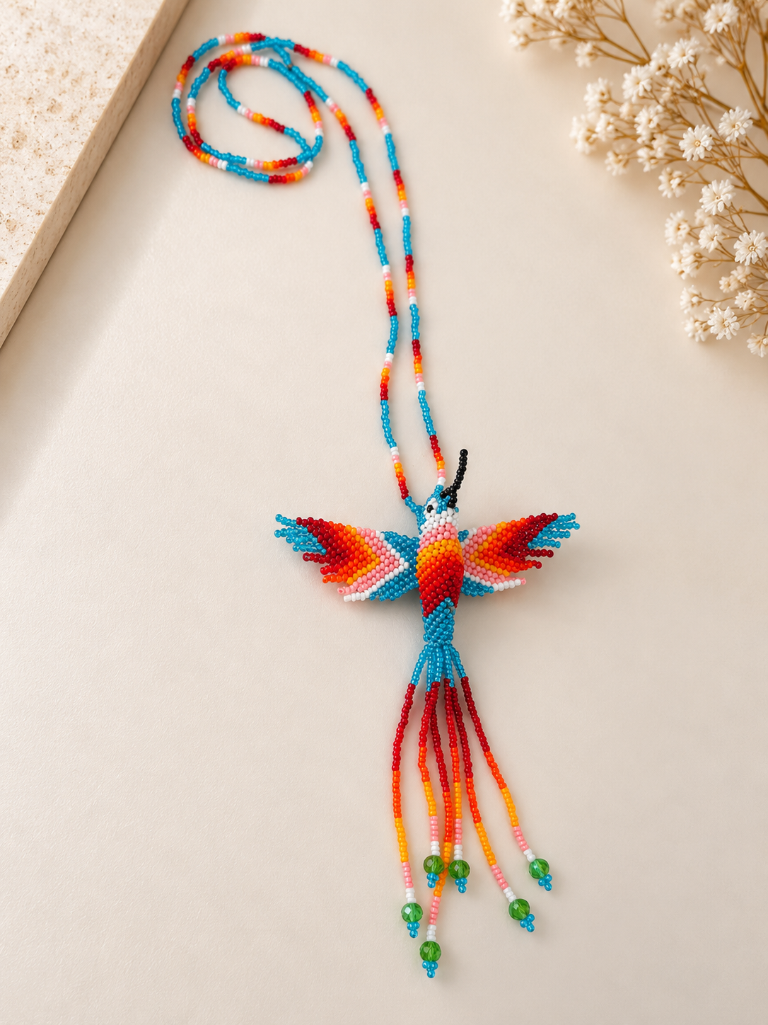 Hummingbird 3D Beaded Necklaces colors Artisan Boho Jewelry