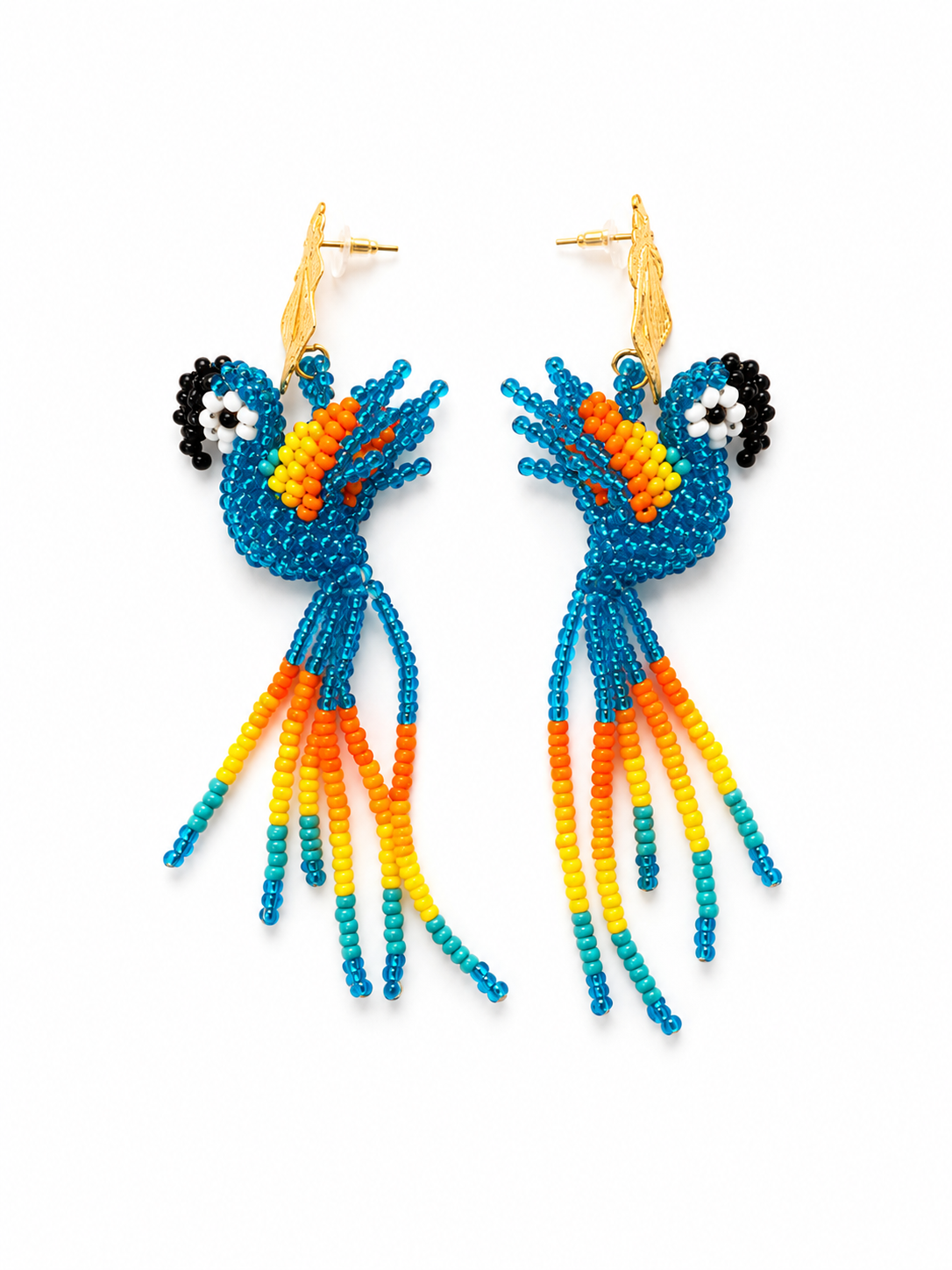 Handmade Hummingbird Beaded Earrings Colorful Artisan Statement Earrings for Women
