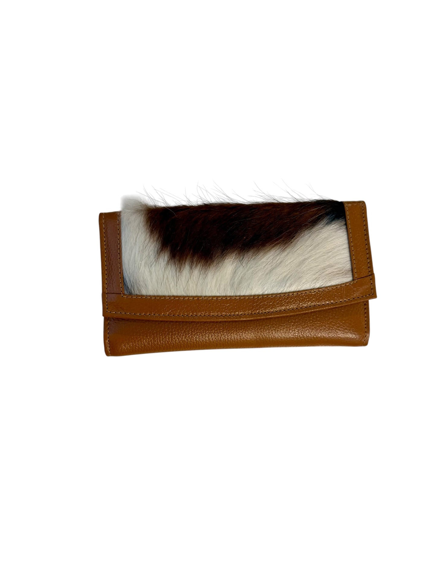 Genuine Cowhide Leather Card Holder Wallet with Zipper Hair-On Multiple Card Slots 7inx4in