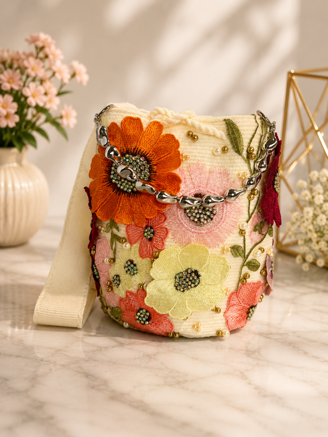 Embroidered spring Bag luxury medium double use strap short and large