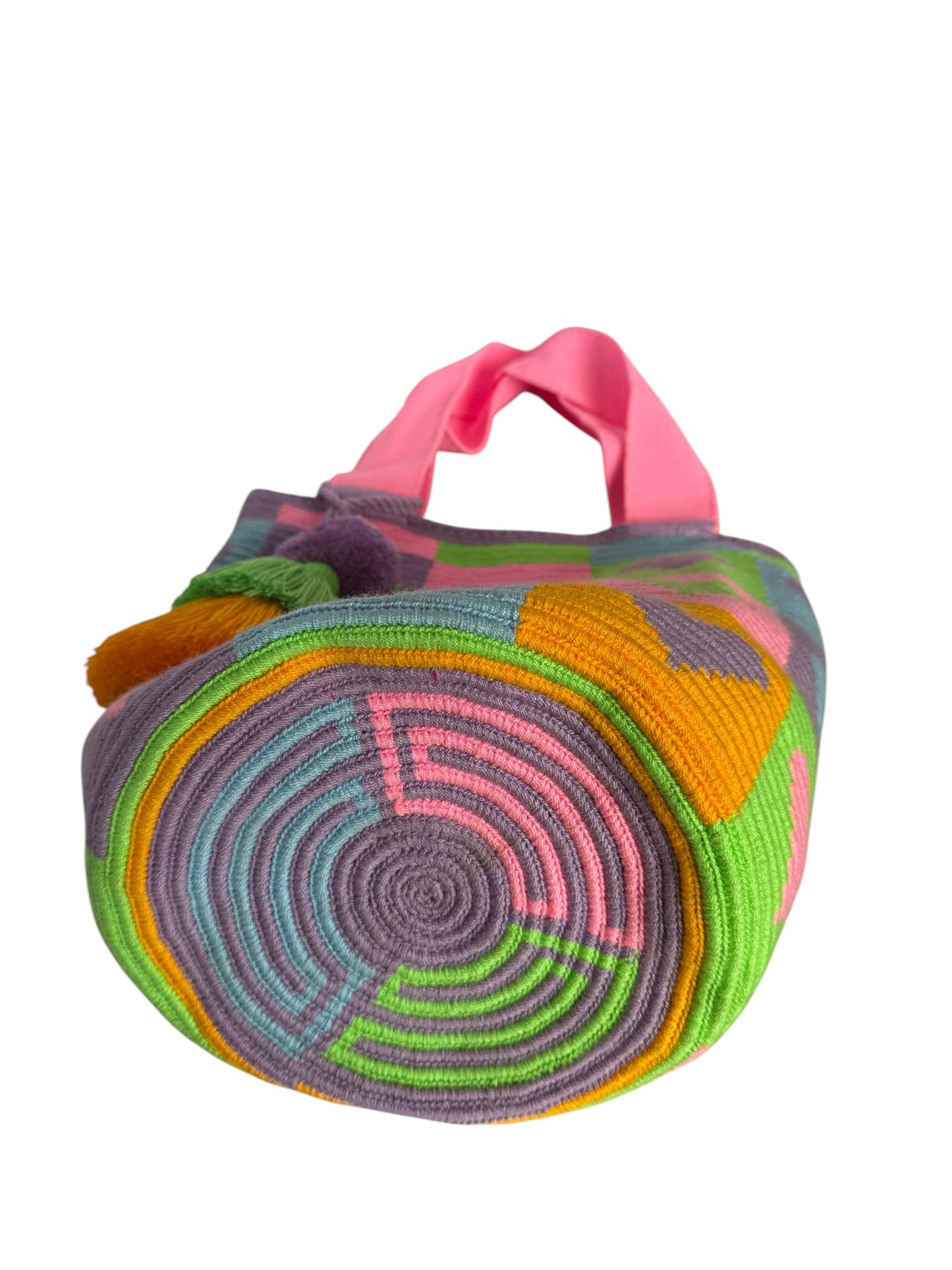 Wayuu XL Handwoven Cherry and strawberries Tote Bag Inner lining, sliding and ornament pompom