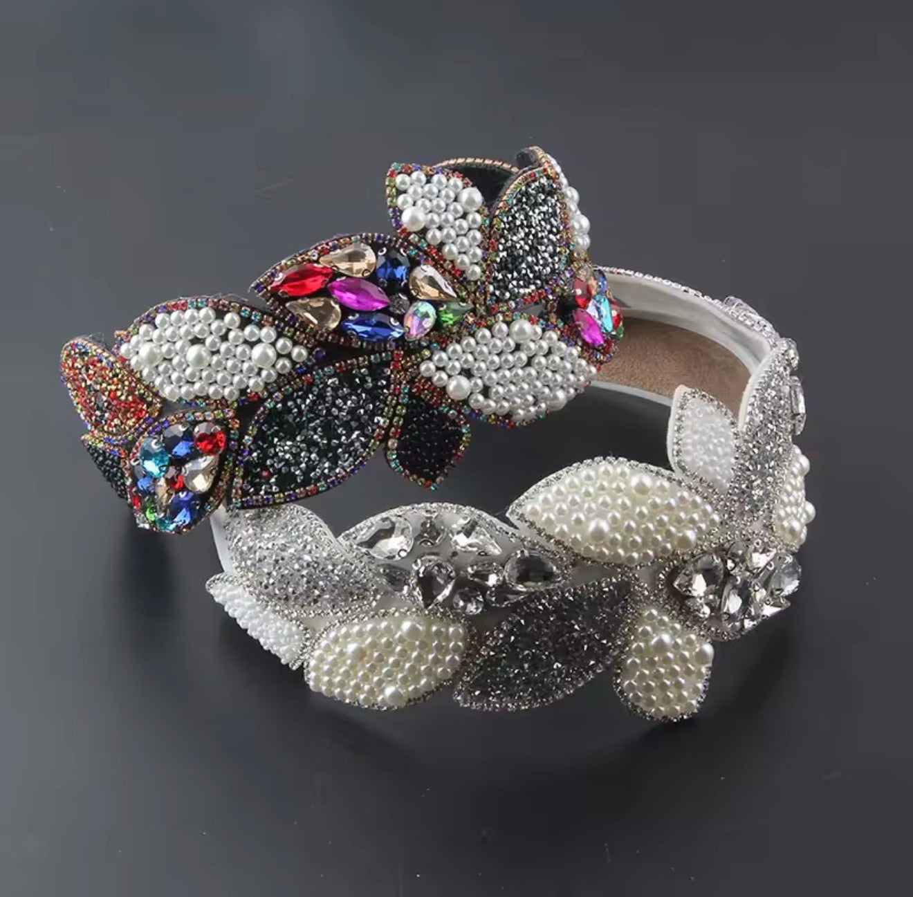 Luxurious and Beautiful Party Headband with Colored Stones, Hair Accessories, Fabric Headband with Baroque Style Crystals