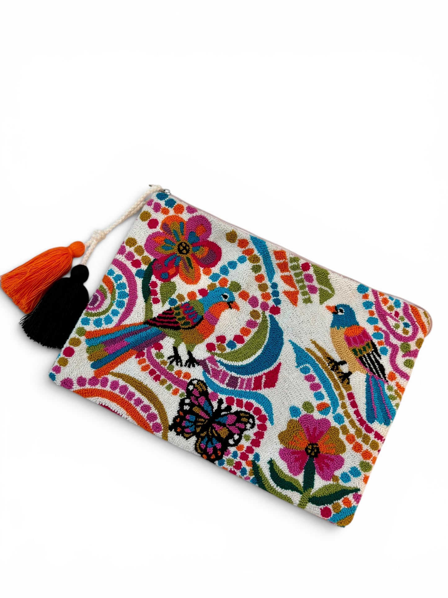 Handmade Embroidered Laptop Sleeve | Colorful Laptop Cover with Inner Lining, Zipper & Tassel Charms | 12x10 Inch