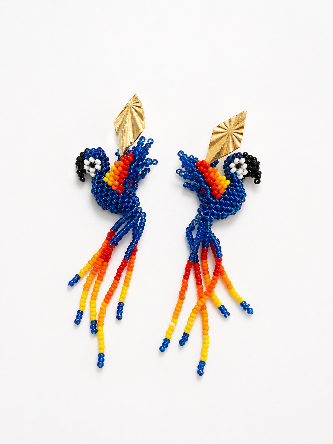 Handmade Hummingbird Beaded Earrings Colorful Artisan Statement Earrings for Women