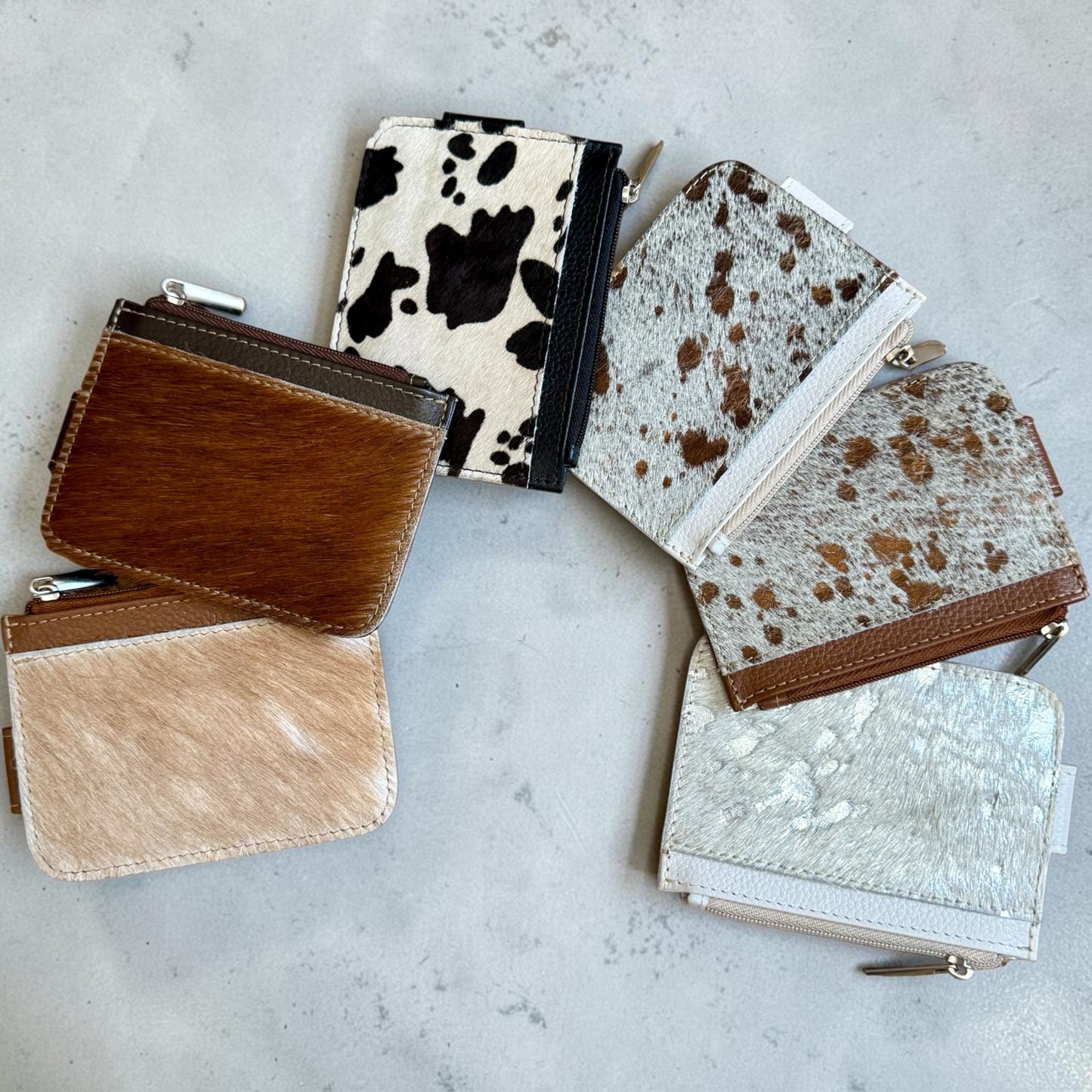 Genuine Cowhide Leather Card Holder Wallet with Zipper Hair-On Multiple Card Slots 4.5” x 3.5”