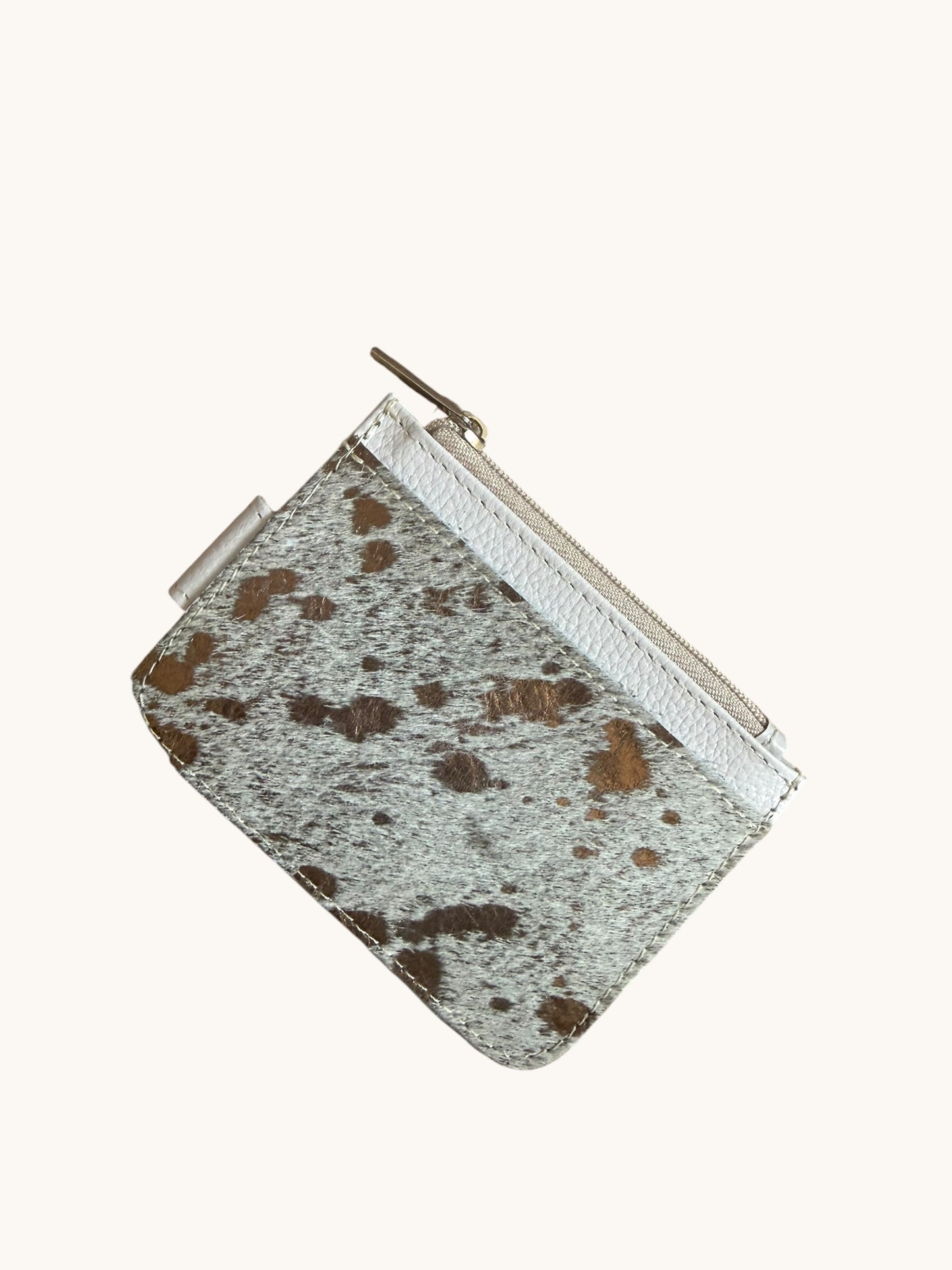 Genuine Cowhide Leather Card Holder Wallet with Zipper Hair-On Multiple Card Slots 4.5” x 3.5”