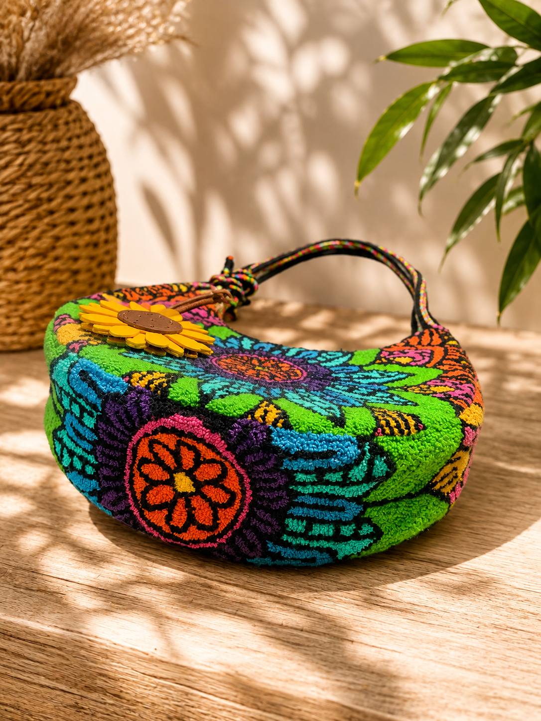 Tufted Embroidered Crossbody & Shoulder Bag | Adjustable Woven Strap