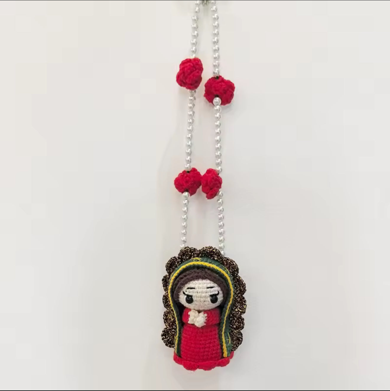 Crochet Virgin of Guadalupe keychain charm – Handmade spiritual accessory