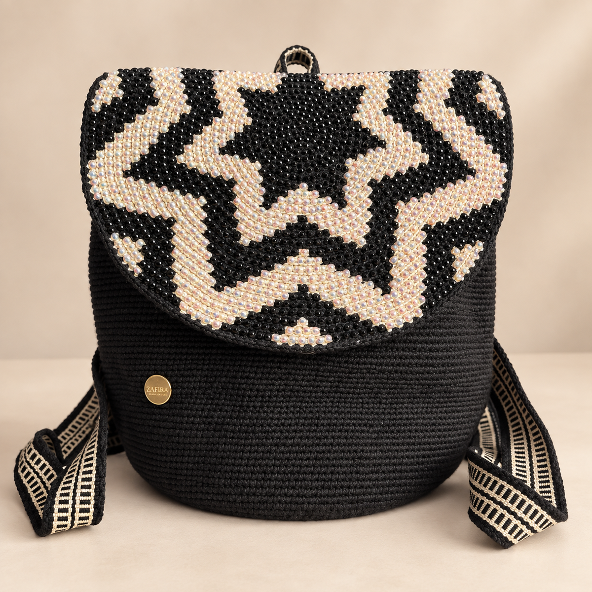 Luxury Backpack with Crystal Stones | Handmade Crochet Flap Adjustable Backpack