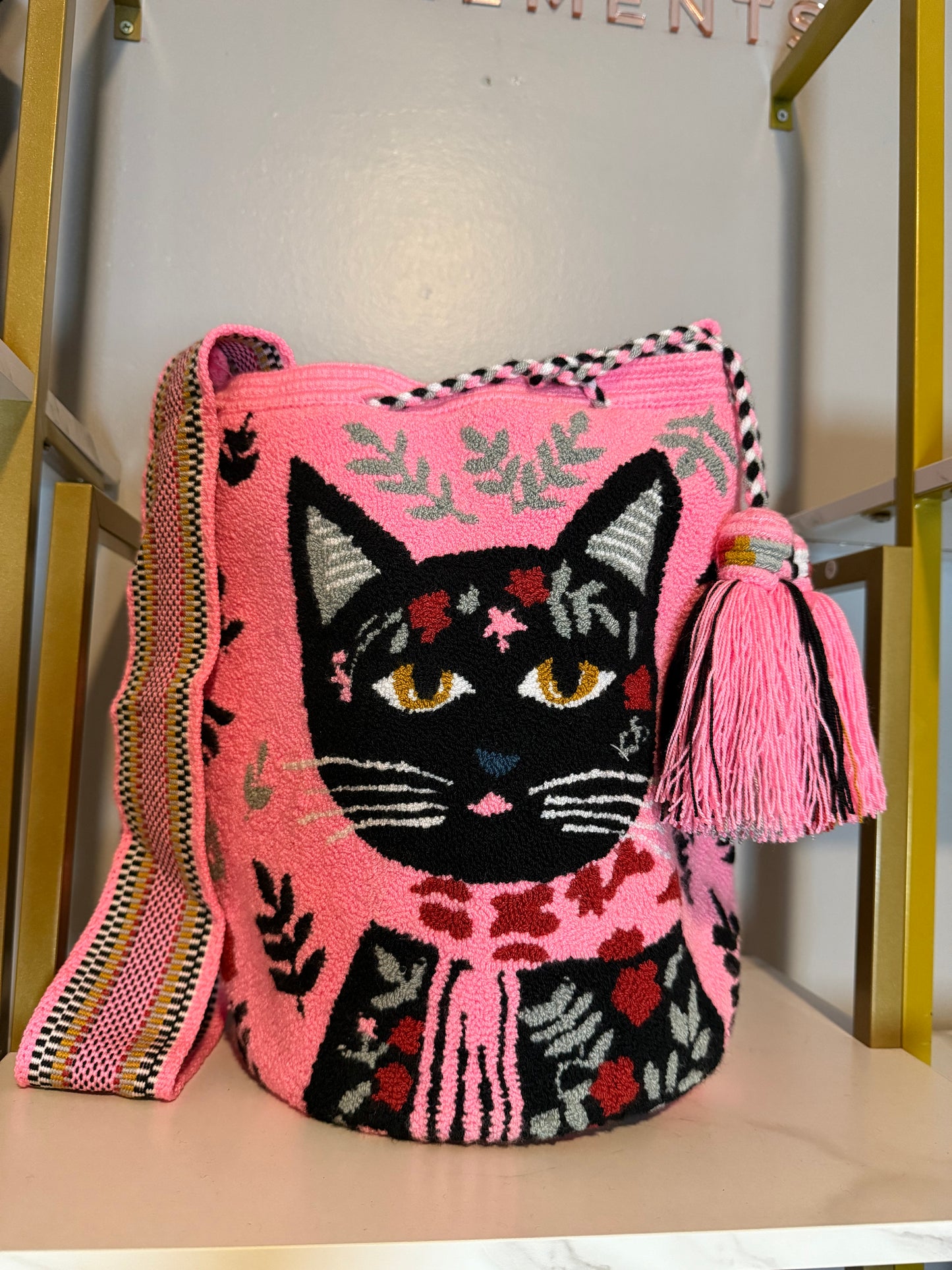 Upholstered large cat Pink crossbody Bag