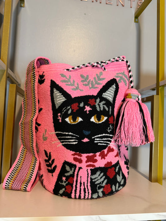 Upholstered large cat Pink crossbody Bag