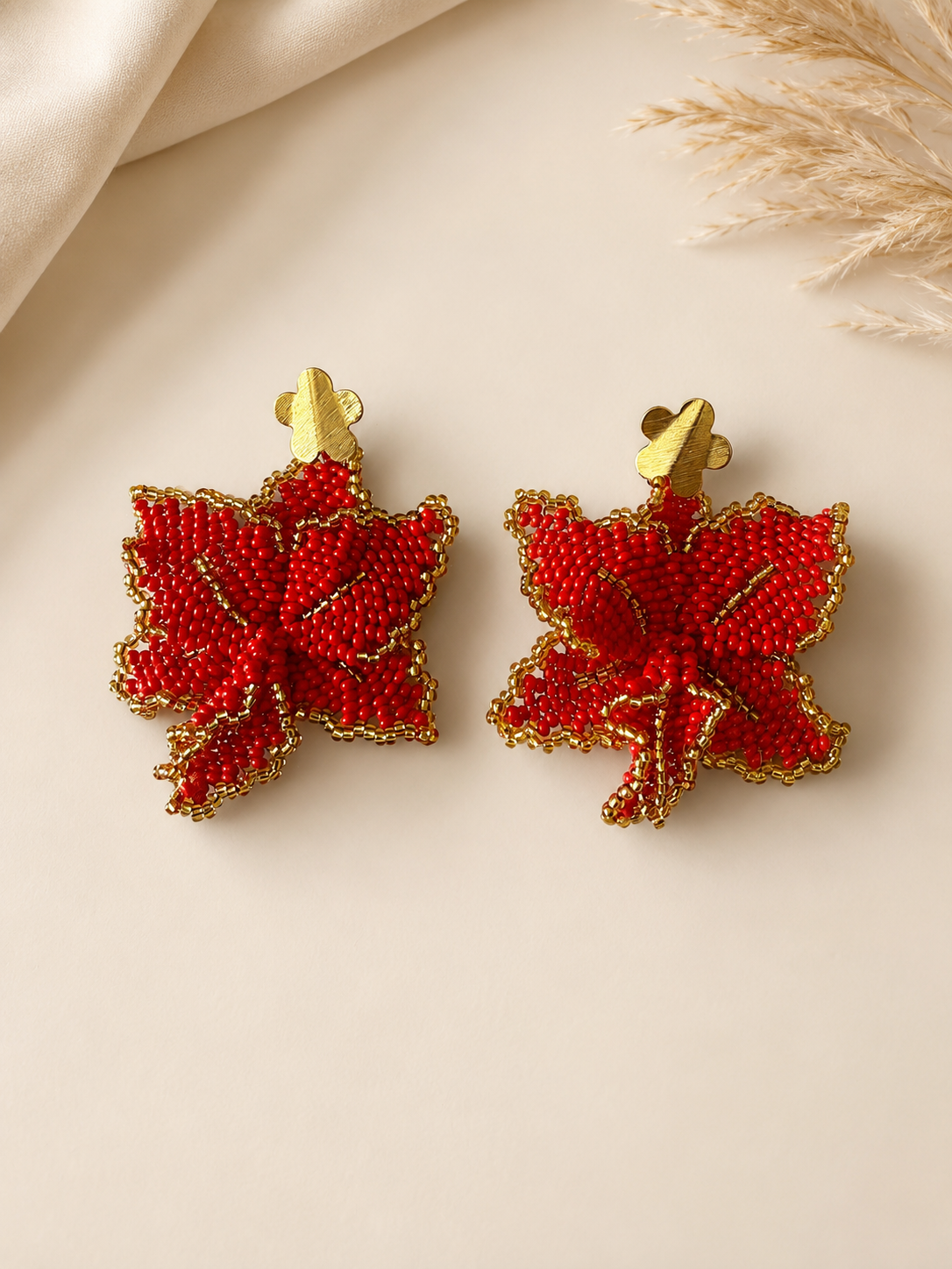 Handmade Orchid mostacilla Earrings – Gold Rhodium Plate