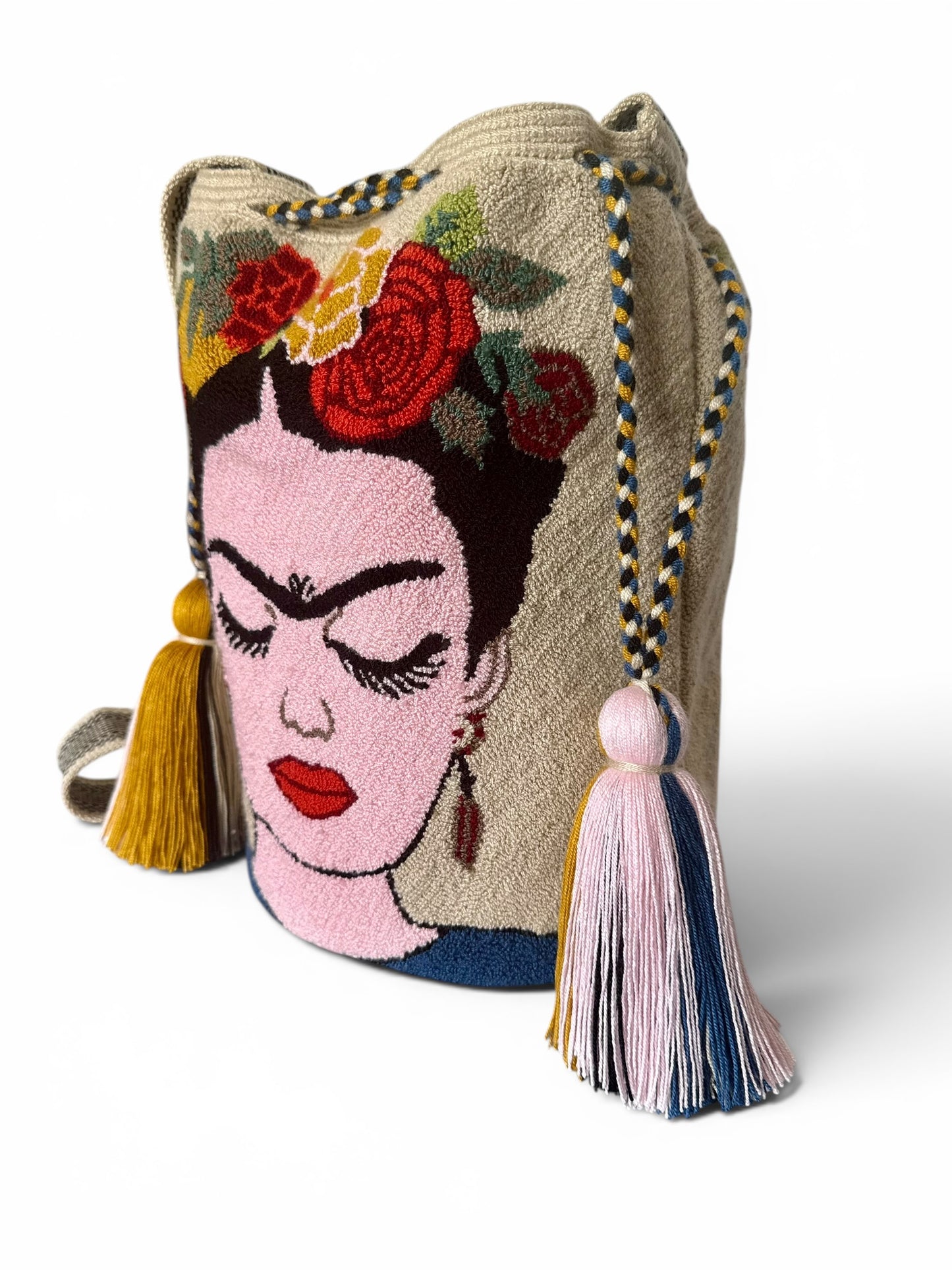 Luxury Frida Khalo Large Bucket Bag | Handmade Crossbody Bag with Inner Lining & Pockets