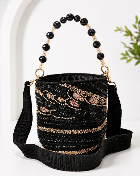 Luxury Handmade Beaded Mini Bucket Bag double use Sequin Crossbody Purse with Beaded Handle