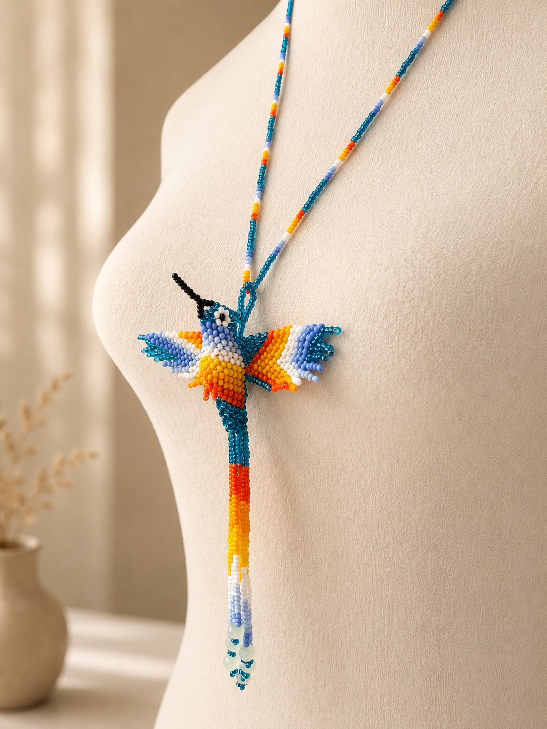 Hummingbird 3D Beaded Necklaces colors Artisan Boho Jewelry