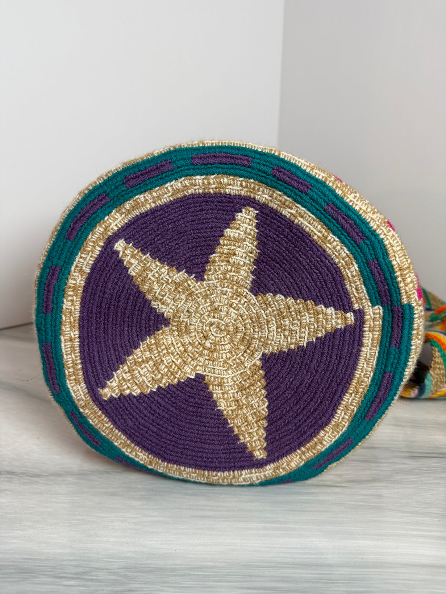 Wayuu Bag L Butterflies beige special design Unique Handmade Artisan Bag