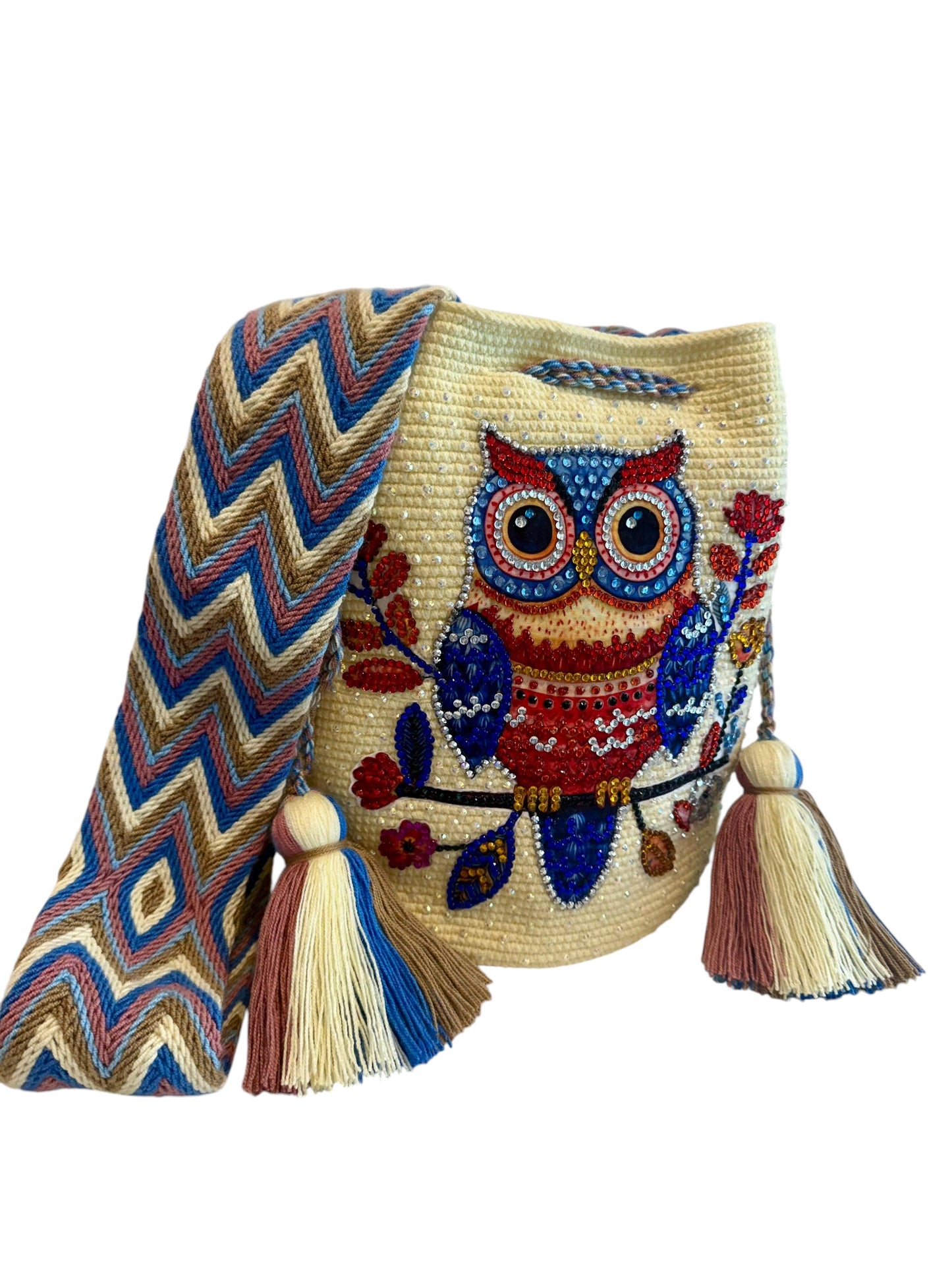 Large Handmade Crochet Owl Bag Colorful Wayuu Crossbody Bucket Bag Owl Collection | Zafira Complements