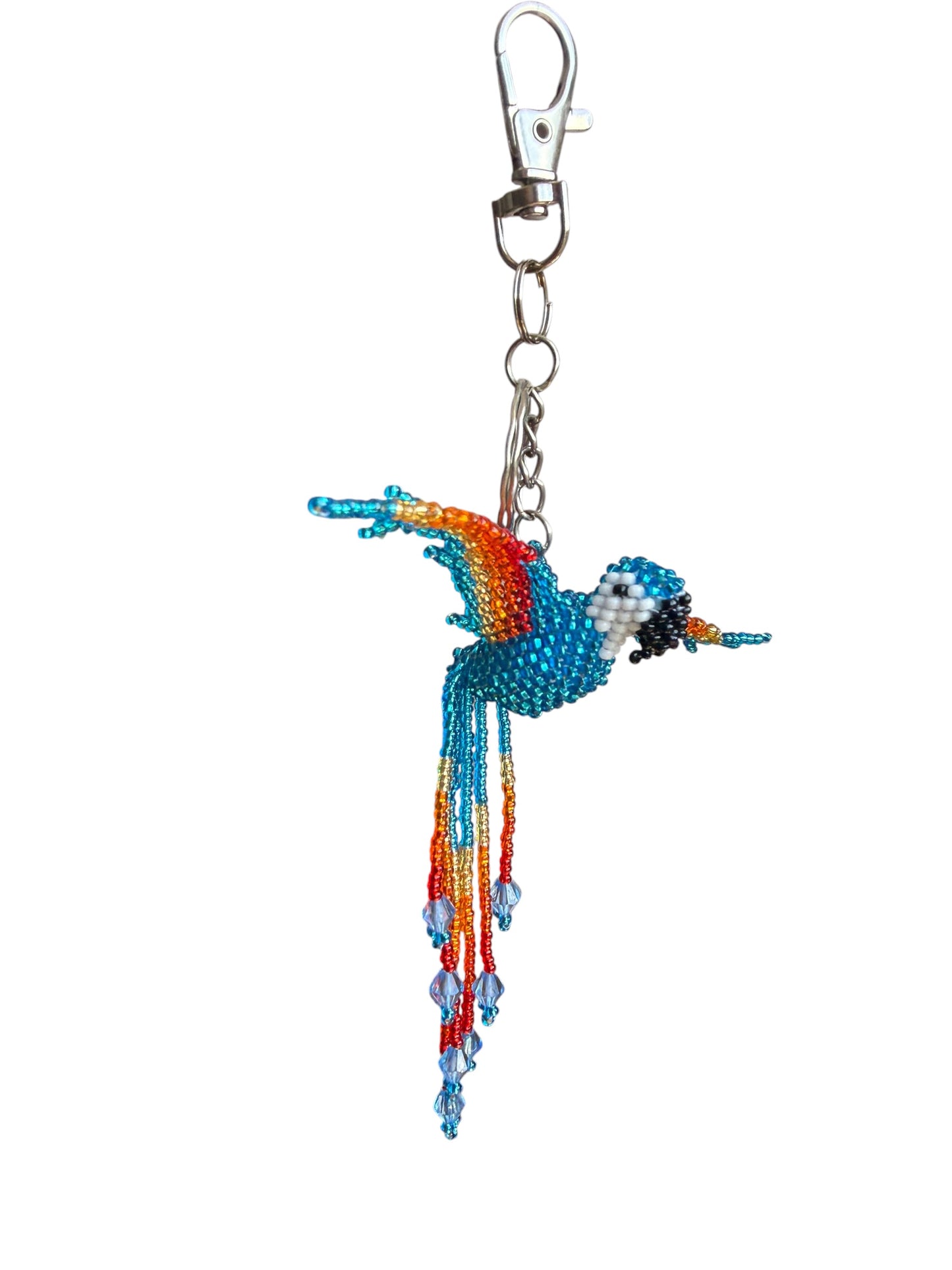 Handmade 3D Beaded Keychain | Colorful Hummingbird & Macaw Design
