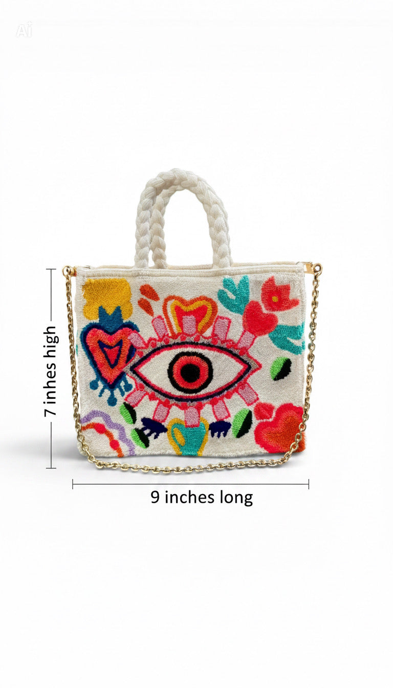 Luxury Handmade Tufted Wayuu Bag – Dual Use Crossbody & Shoulder Bag with Woven Strap, Inner Lining and Artisan Tassels