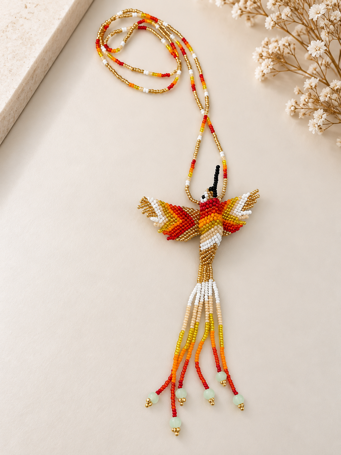 Hummingbird 3D Beaded Necklaces colors Artisan Boho Jewelry