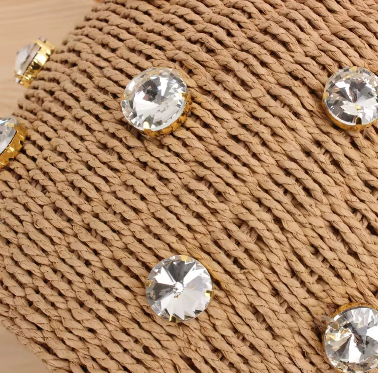 Handmade bucket bag with sparkling rhinestones – Elegant woven handbag