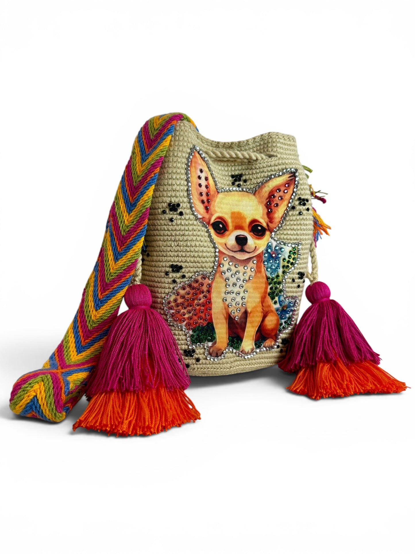 Chihuahua & Yorkie Crossbody Bag Handmade Bouquet Style Medium